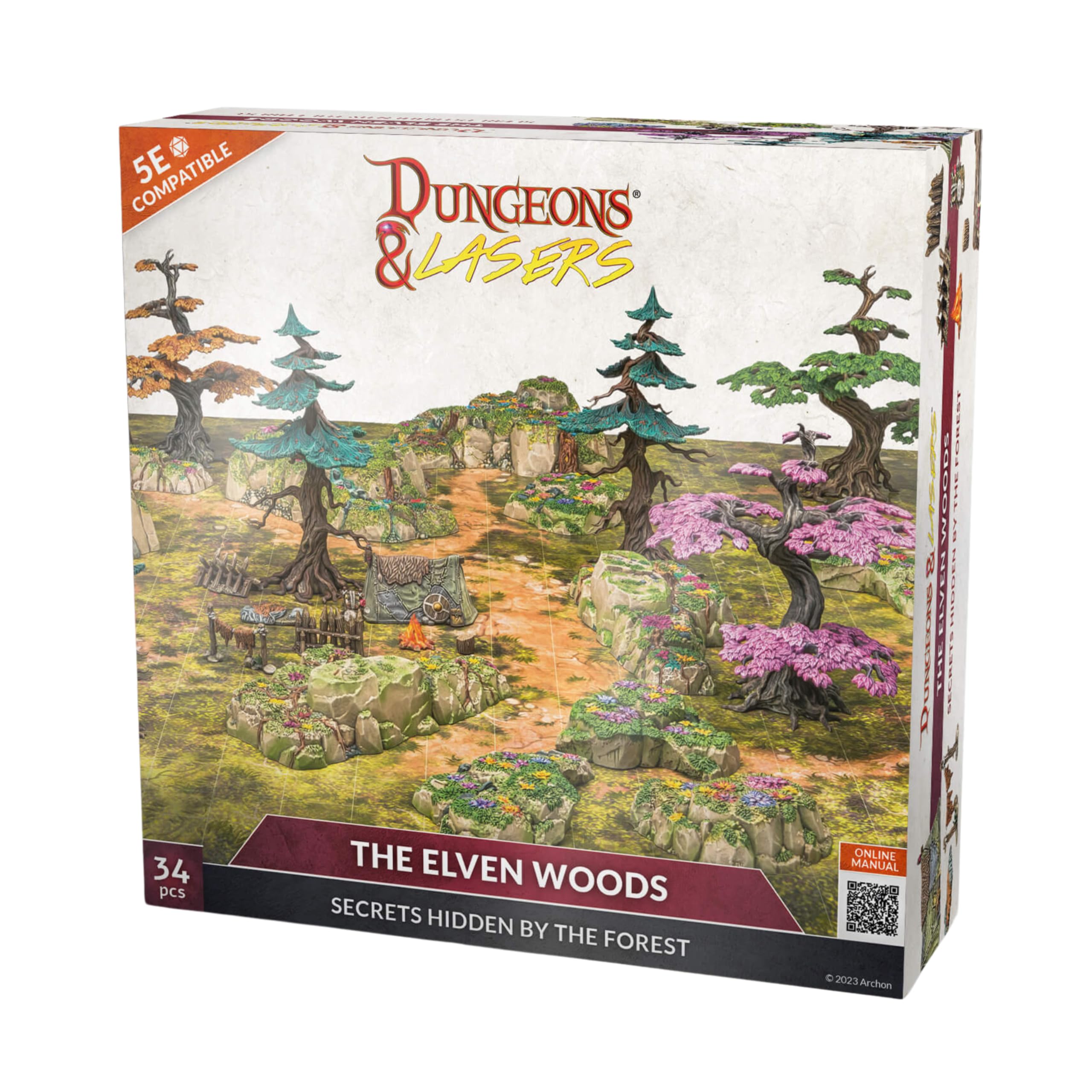 Dungeons & Lasers: The Elven Woods Starter Set - 34 Piece Set Includes Miniature Elements and Accessories - RPG Terrain for DND and 5E Compatible Tabletop Games - Unpainted and Unassembled - Ages 14+