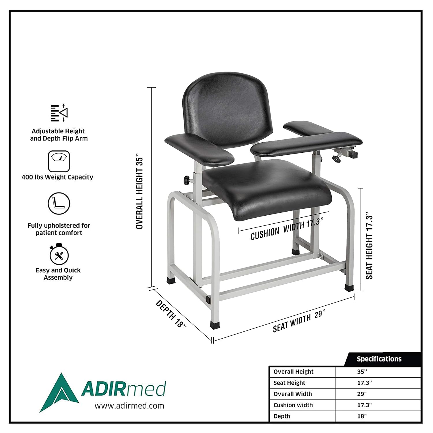 Black Padded Phlebotomy Blood Drawing Chair