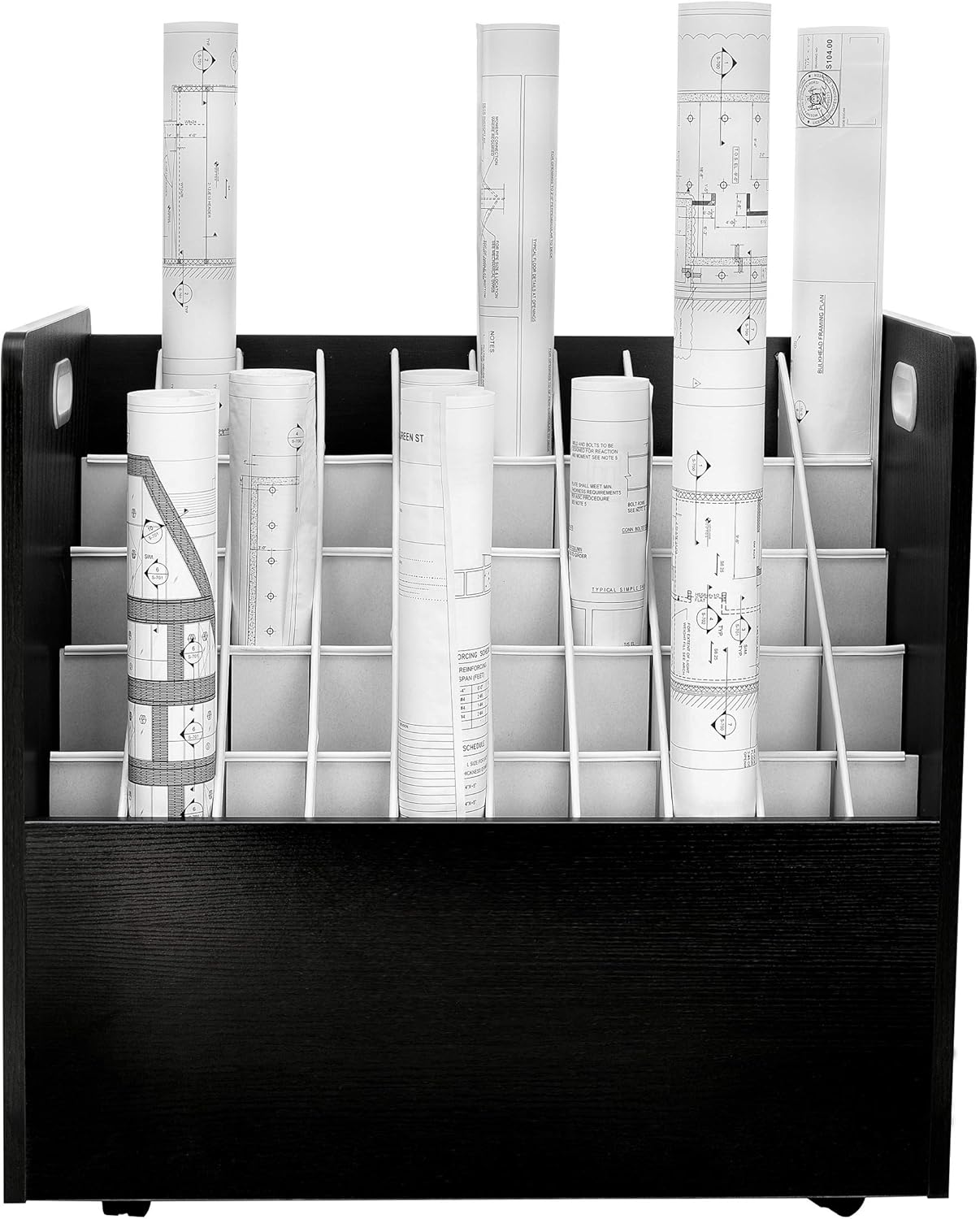 50-Compartment Black Mobile Wood Roll File Storage Organizer 2 Pack