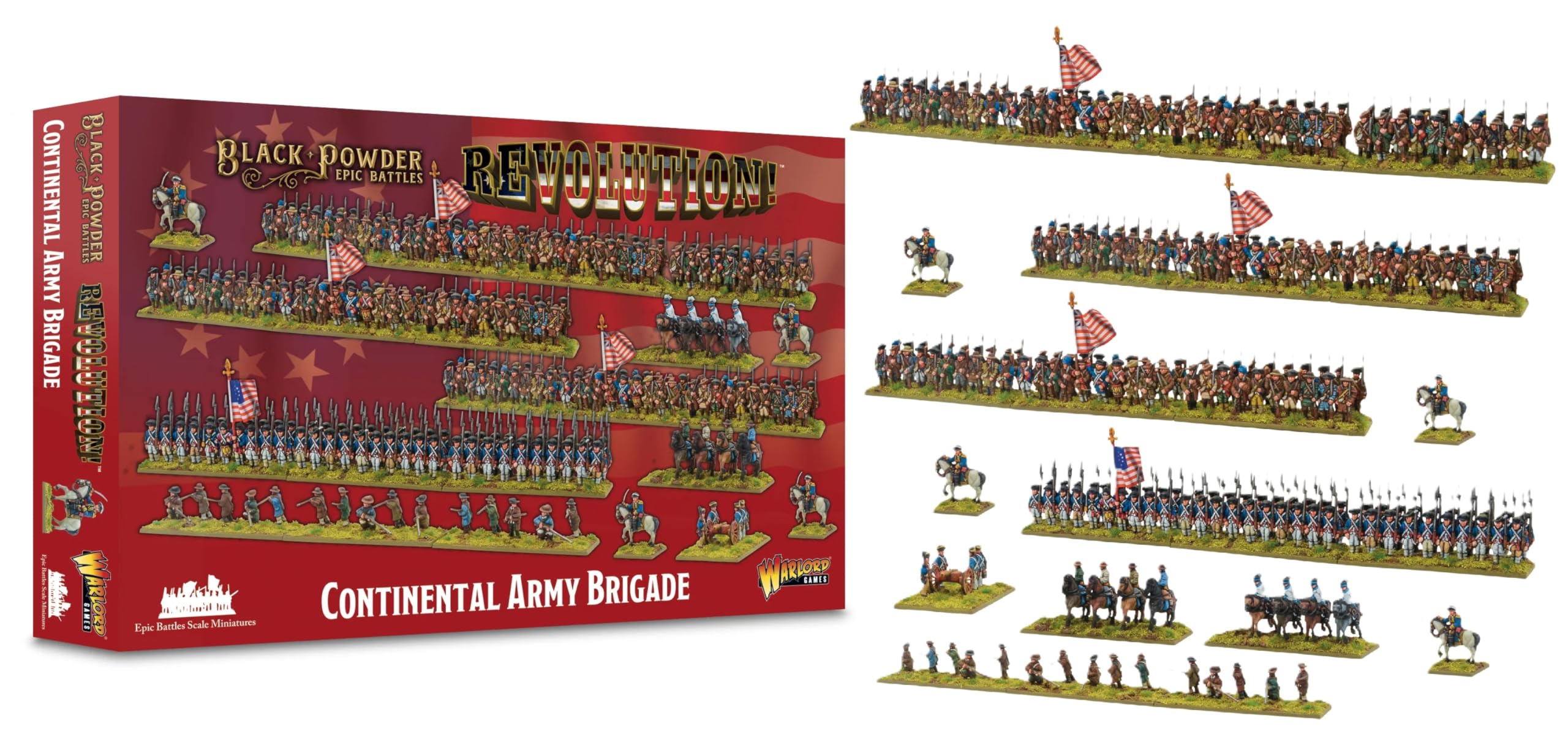 Warlord Black Powder Continental Army Brigade Tabletop Miniatures - Plastic Paintable Miniature 1700-1900 Soldiers Set, Unpainted Table Top 28mm Military Minifigures for Adults - Gaming Figurines Pack