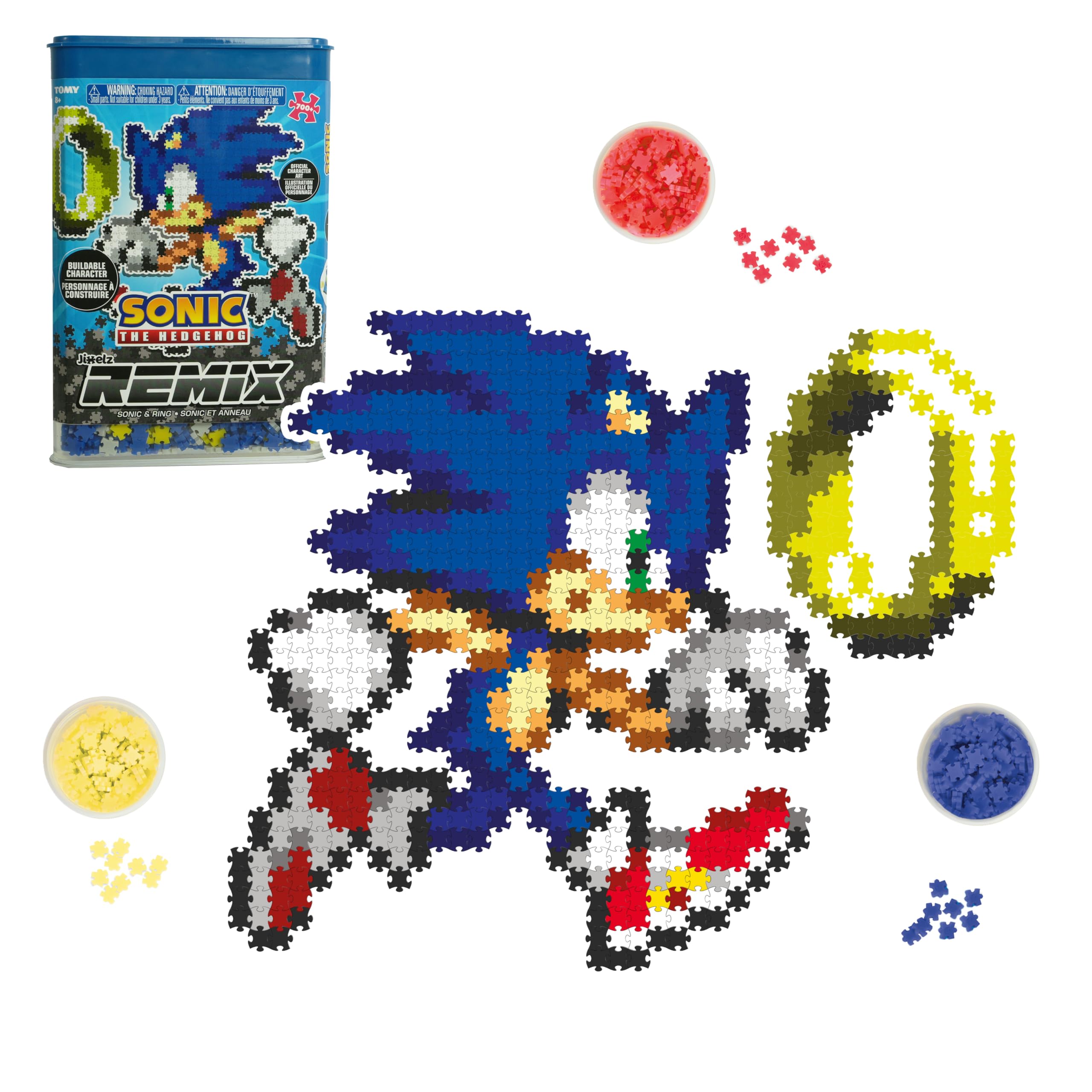 TOMY Jixelz Remix Sonic The Hedgehog Craft Kit - Sonic and Ring - No Heat or Glue Required - Gaming Room Decor and Video Game Collectibles - 1200+ Pieces - Ages 8 Years and Up