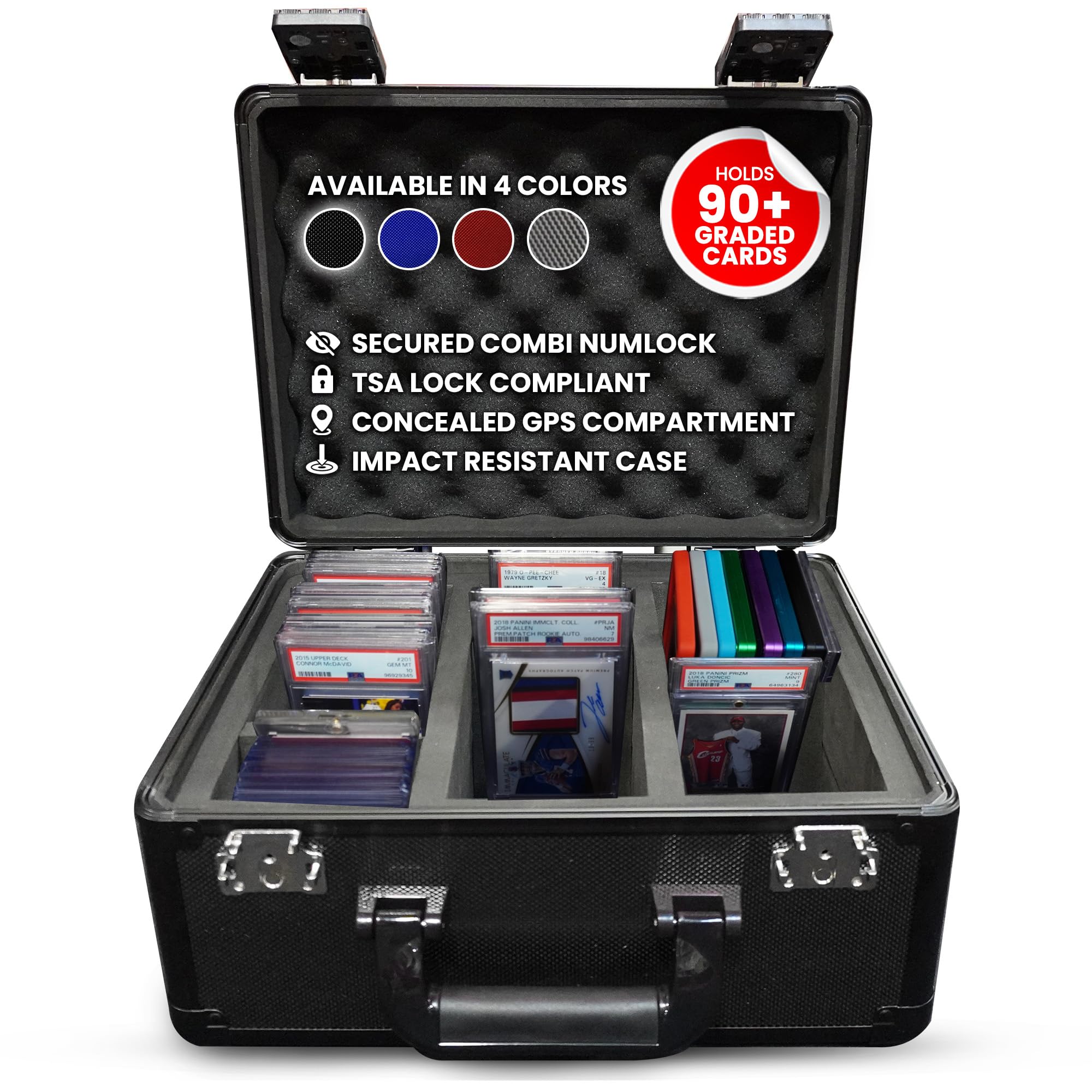 EVORETRO Graded Card Case Storage Box - PSA Slab Case Holds up to 90 PSA Cards Also Fits Top Loaders, BGS, CSG, One Touch, Sports & Trading Cards - 3 Rows Graded Card Storage Box with TSA Lock (Black)