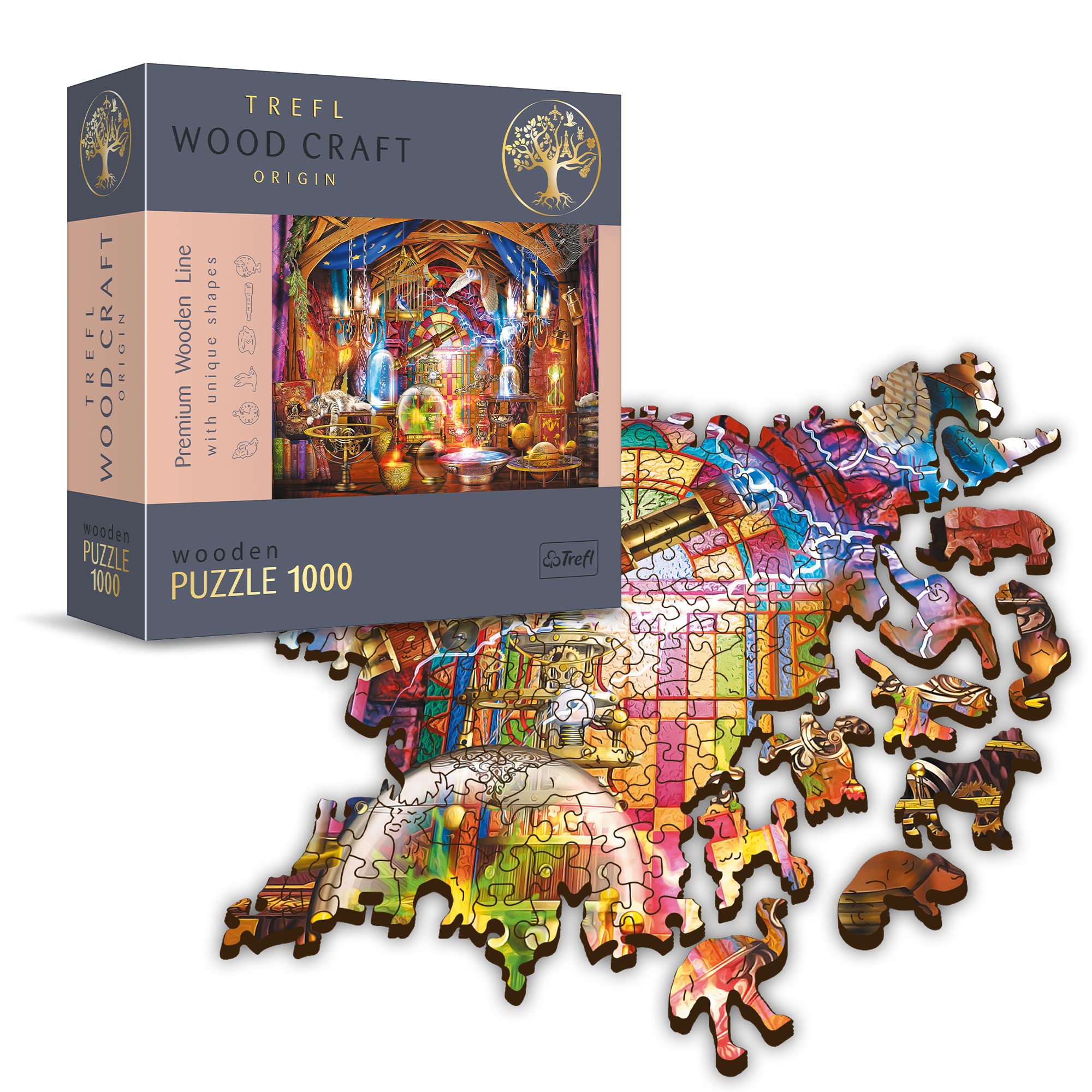 Trefl 20146 erwachsene-1000 Teile, Wood Craft, unregelmäßige Formen, 100 Tierfiguren, hochwertiges modernes, DIY, für Erwachsene und Kinder ab 12 Jahren,holzpuzzle Wooden, Magic Chamber Puzzle, 1000