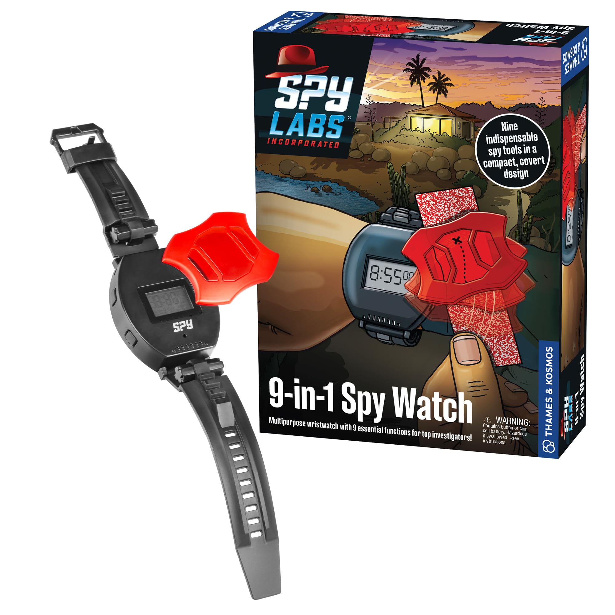 Thames & Kosmos Spy Labs: 9-in-1 Spy Watch | Time, Date, Alarm Clock, Stopwatch, Magnifying Glass, Secret Message Tools & More| Essential Gadget from The Detective Gear Experts for Young Investigators