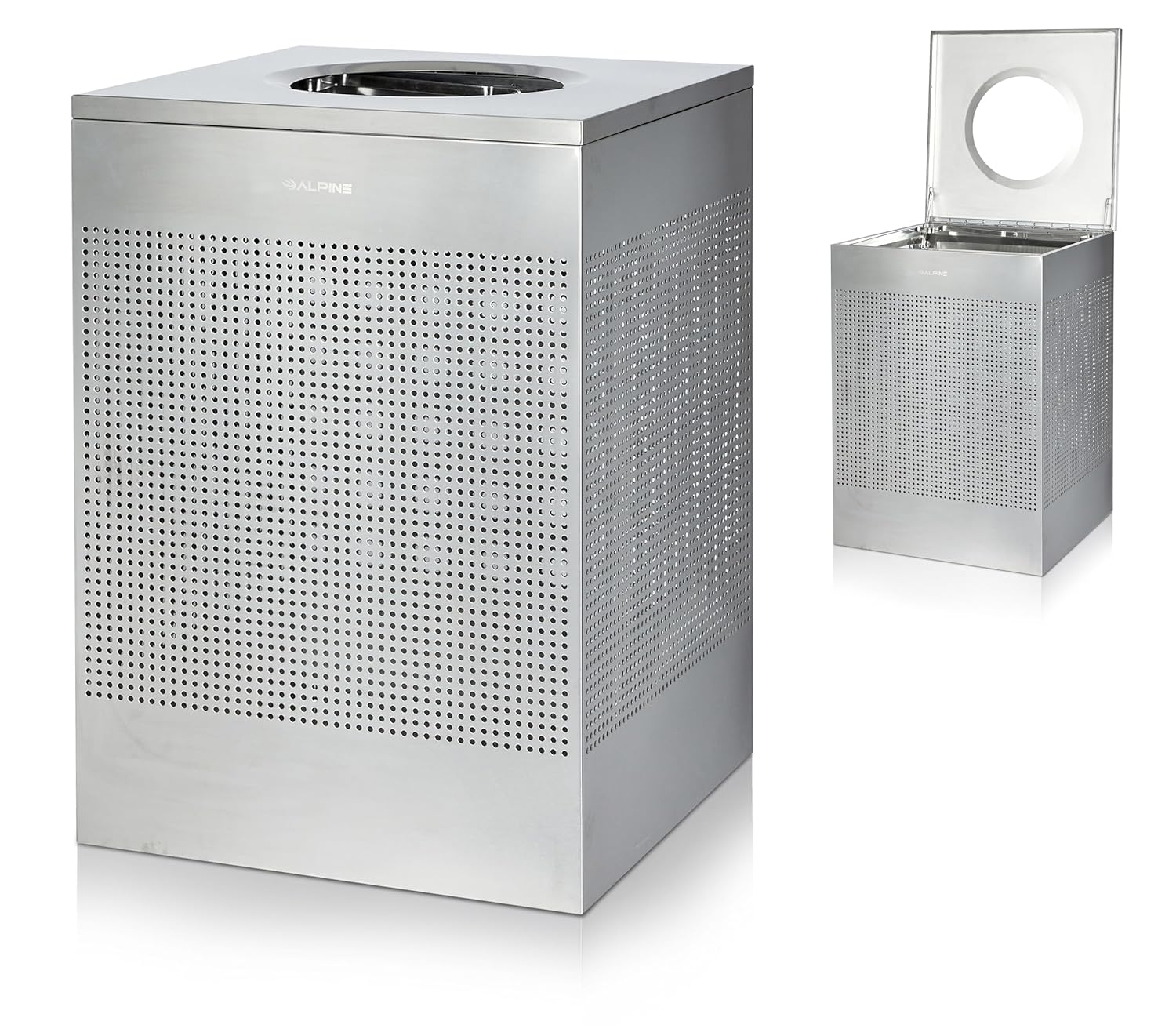 40 Gallon Stainless Steel Square Perforated Decorative Waste Receptacle
