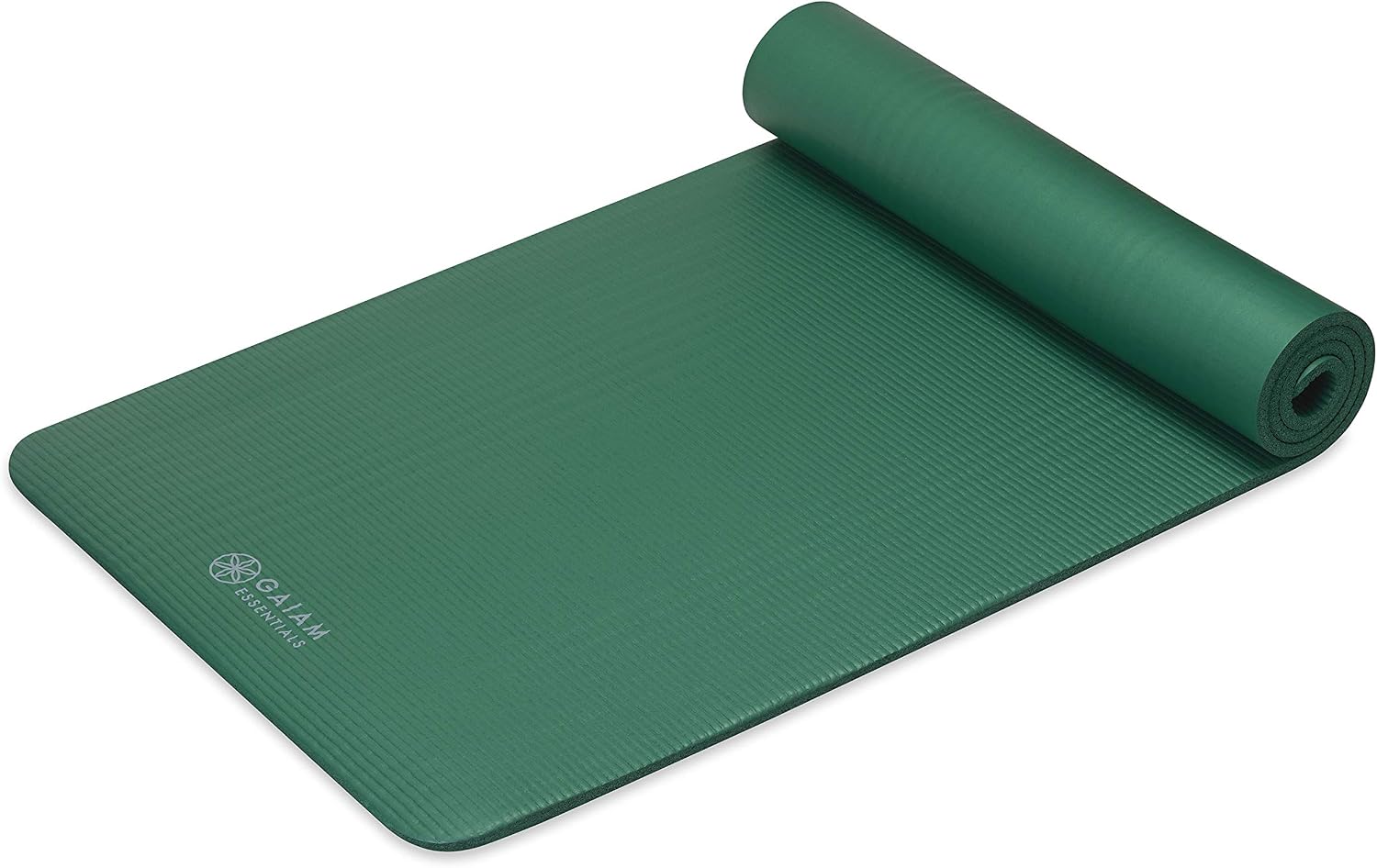 Gaiam Essentials 2/5" Thick (10mm) Yoga & Pilates, Fitness & Exercise Mat with Easy-Cinch Carrier Strap Cushion Support For Fitness and Gym Workouts - Green