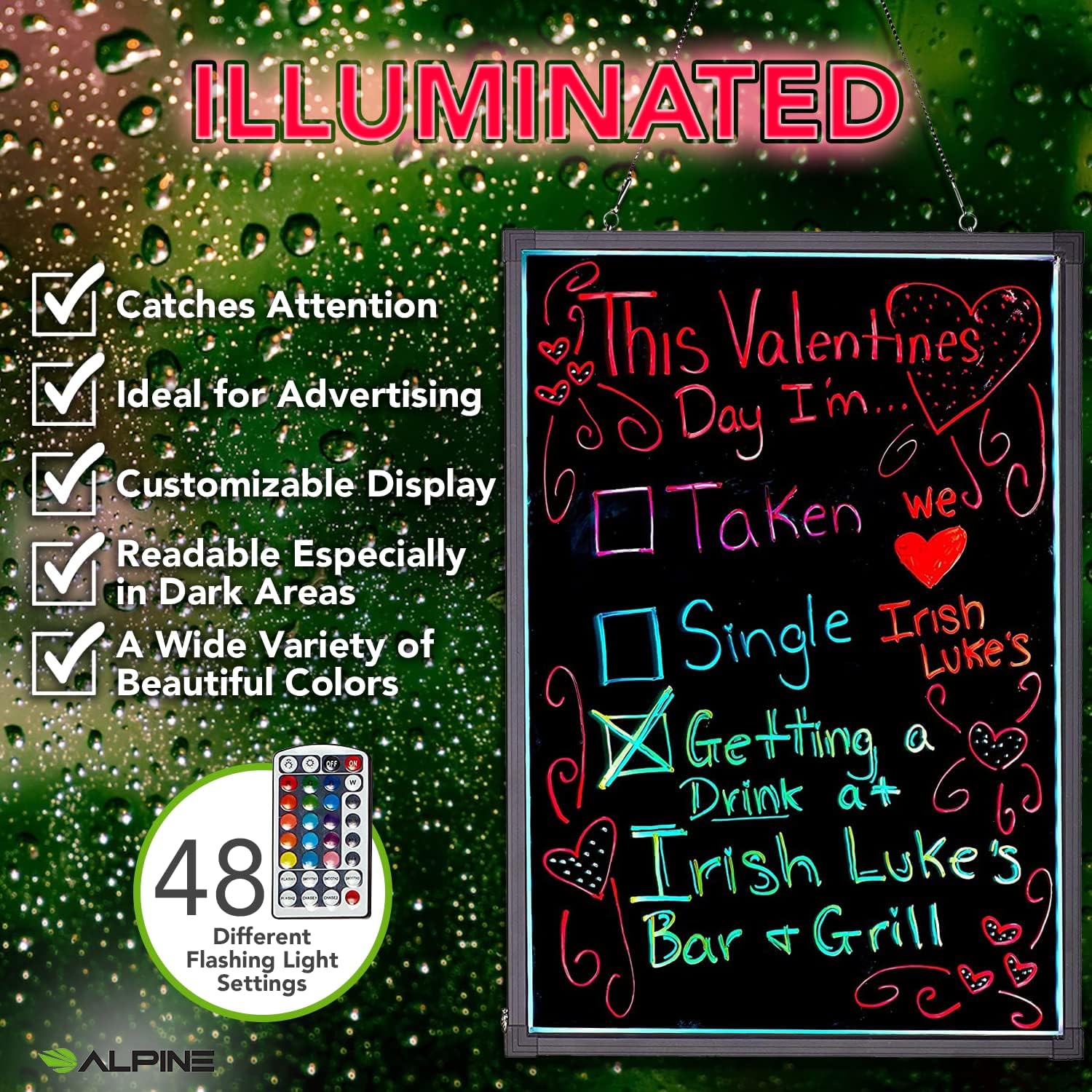 LED Illuminated Hanging Message Writing Board 24 x 32