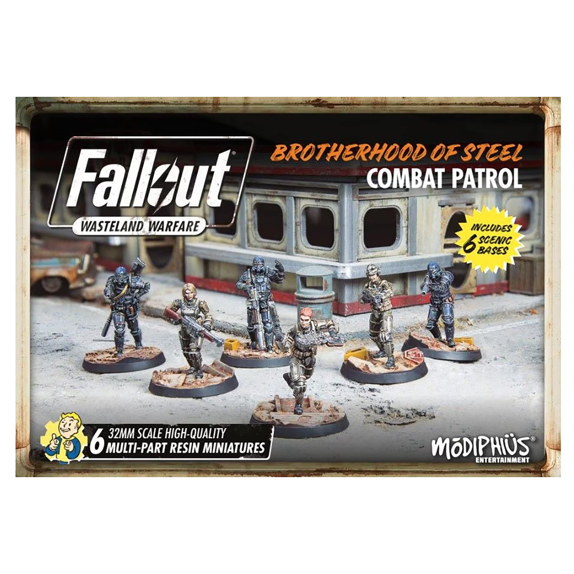 Modiphius Entertainment Ltd Fallout Wasteland Warfare: Brotherhood of Steel - Combat Patrol - 6 Miniature, Unpainted, 32mm Figure, RPG