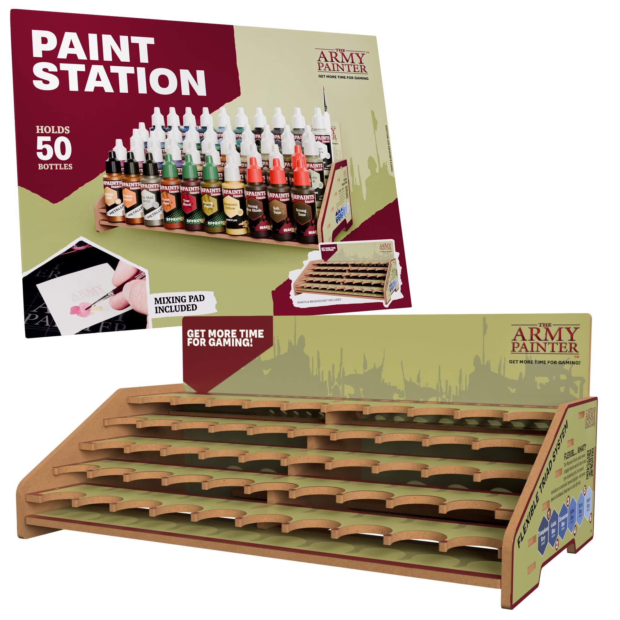 The Army Painter, Paint Station, Storage for 50 Warpaints Fanatic, Speedpaint & Warpaints Air Acrylic Paints, incl. Storage for Brushes and 100 sheets - Rack for Miniature Painting