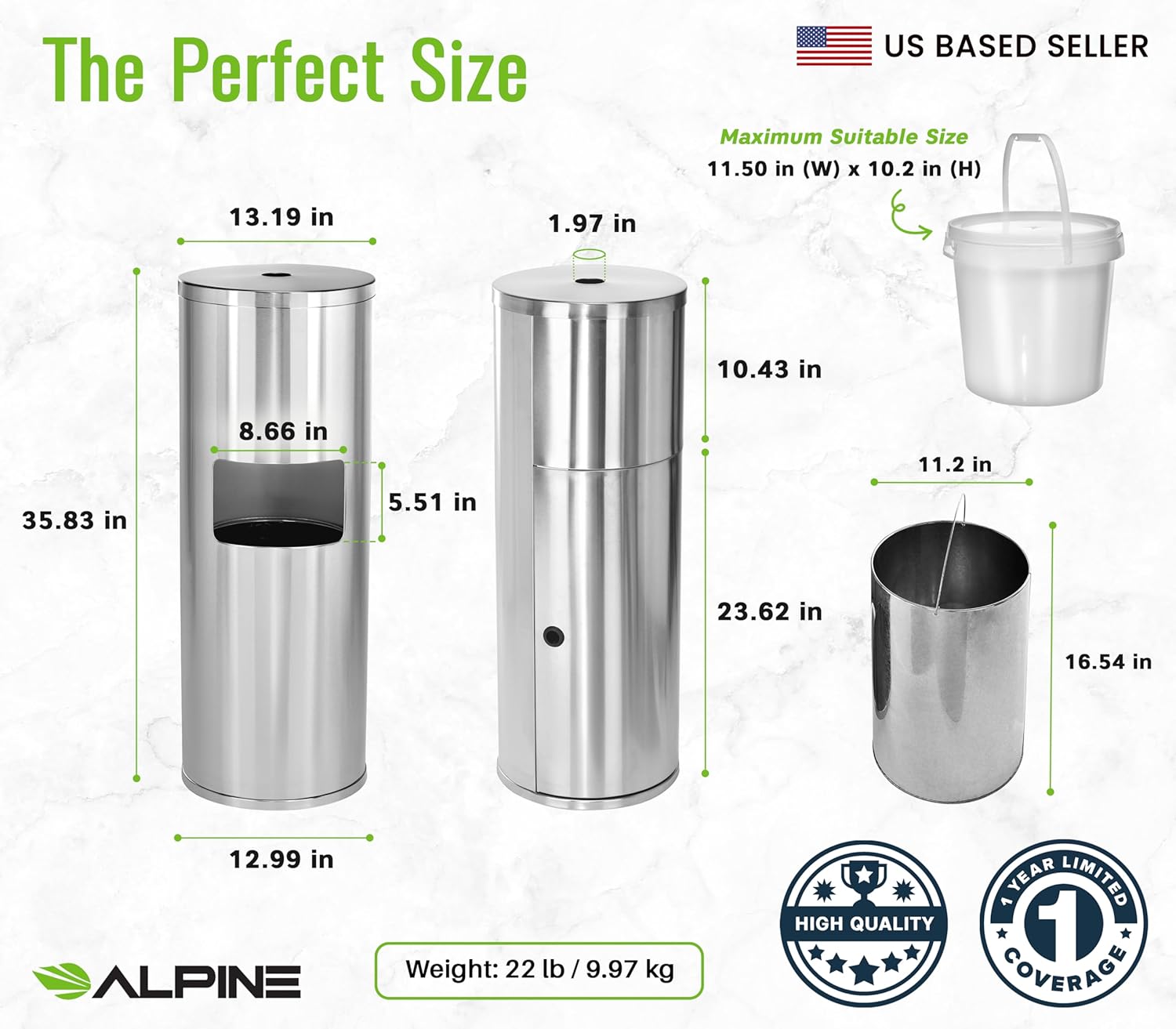 Floor Stand Wipe Dispenser, with High Capacity Built-in Trash Can, Stainless Steel