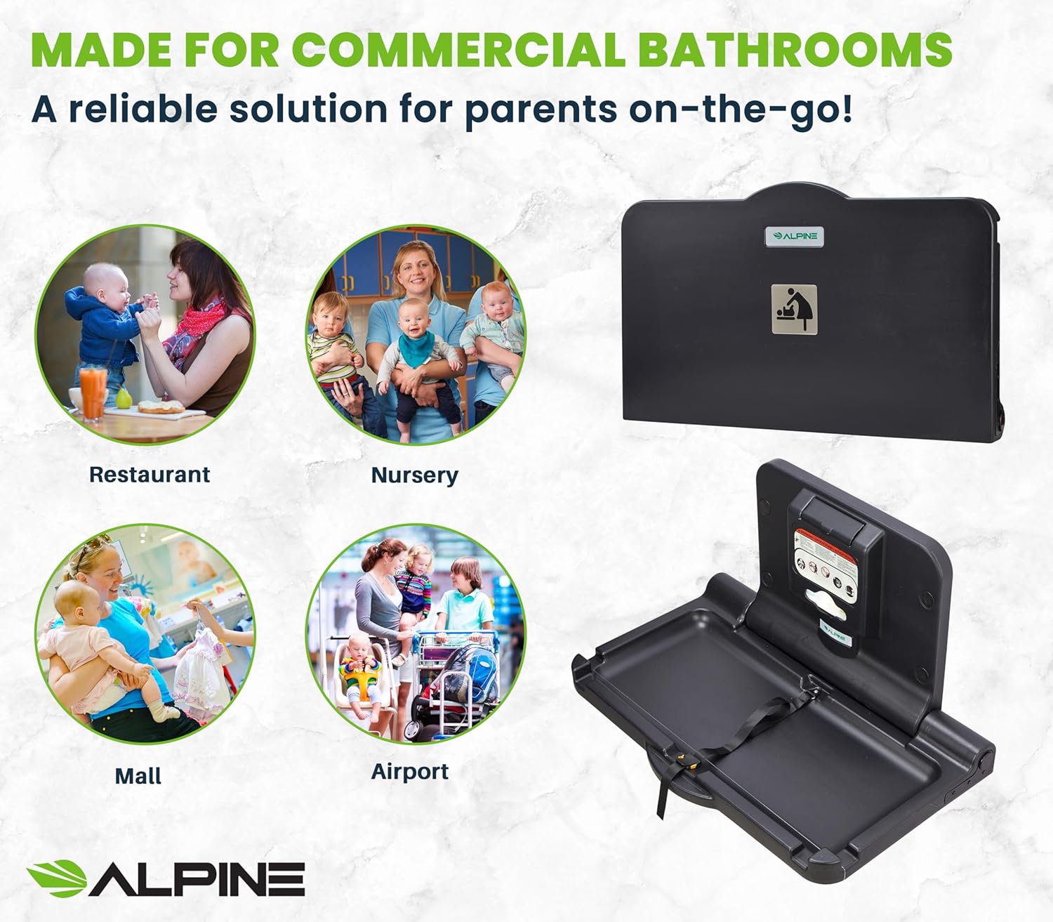 Alpine Industries Black Horizontal Baby Changing Station