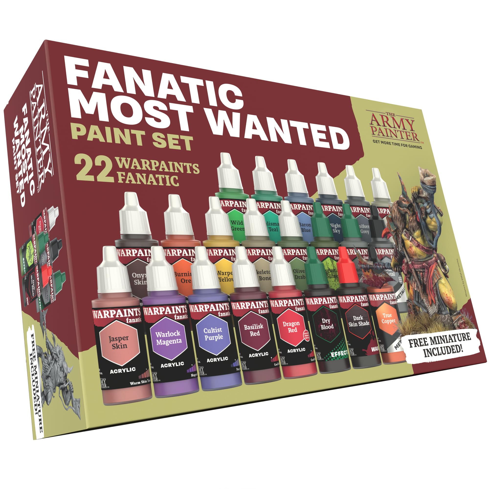 The Army Painter, Warpaints Fanatic Most Wanted Paint Set, 22 x 18ml Acrylic Paint incl. Skin Tones, Metallics, Effects, 1 Wash, Primer & 1 Miniature - Miniature Paint for D&D & Warhammer Miniatures