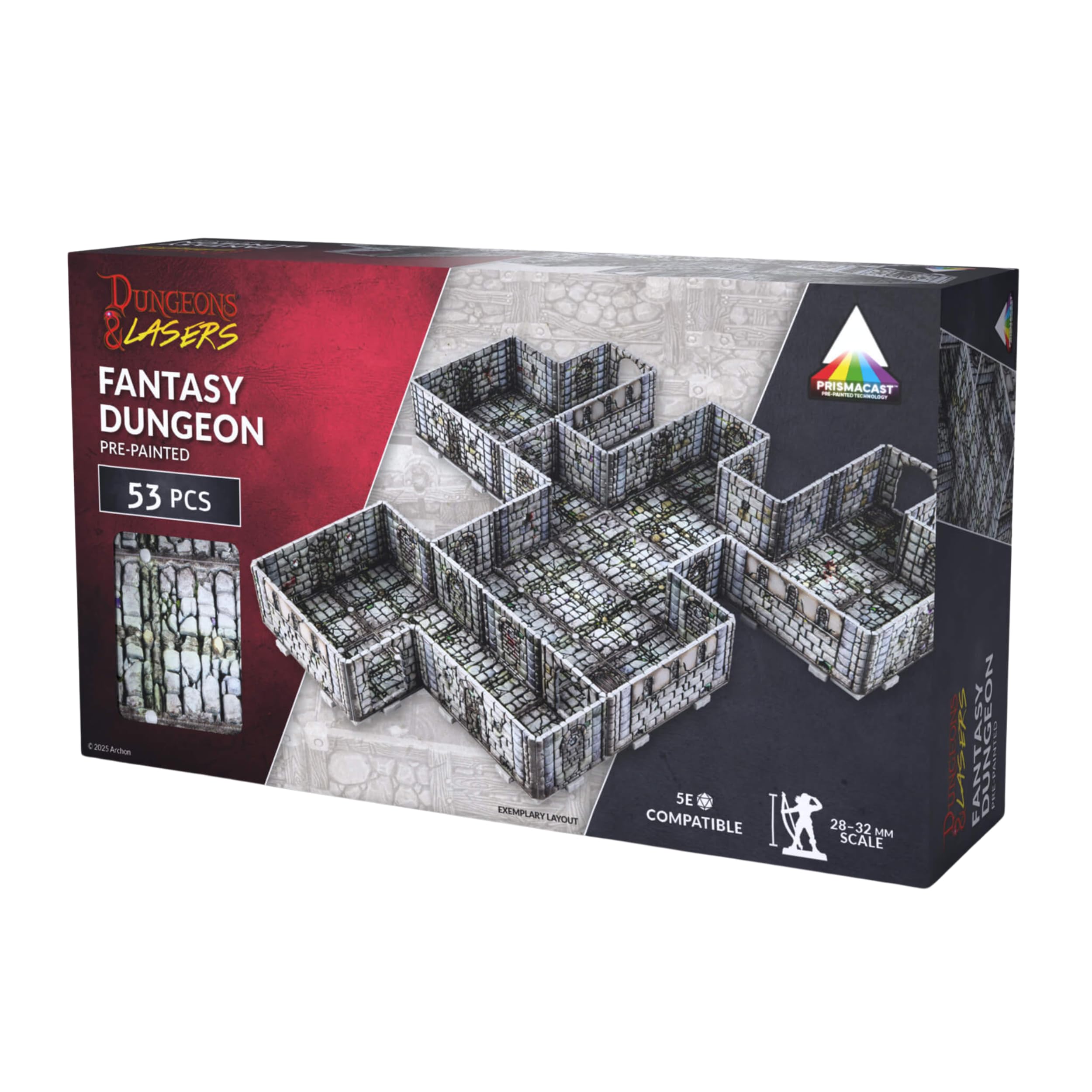Dungeons & Lasers Prepainted Terrain Sets for DND and Tabletop RPG Games - 5E Compatible with 28mm-32mm Scale Miniatures - Modular Design for Fast Assembly (Fantasy Dungeon)