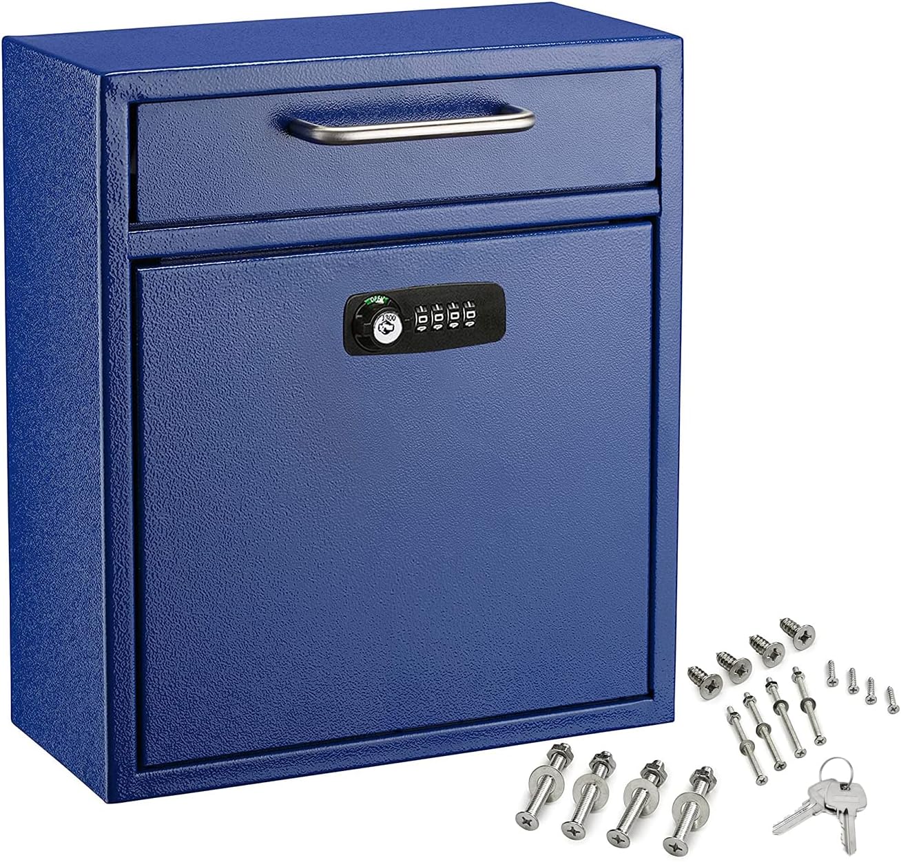 Blue Medium Drop Box Wall Mounted Locking Mail Box with Key and Combination lock with Suggestion Cards