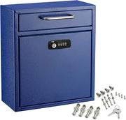 Blue Medium Drop Box Wall Mounted Locking Mail Box with Key and Combination lock with Suggestion Cards