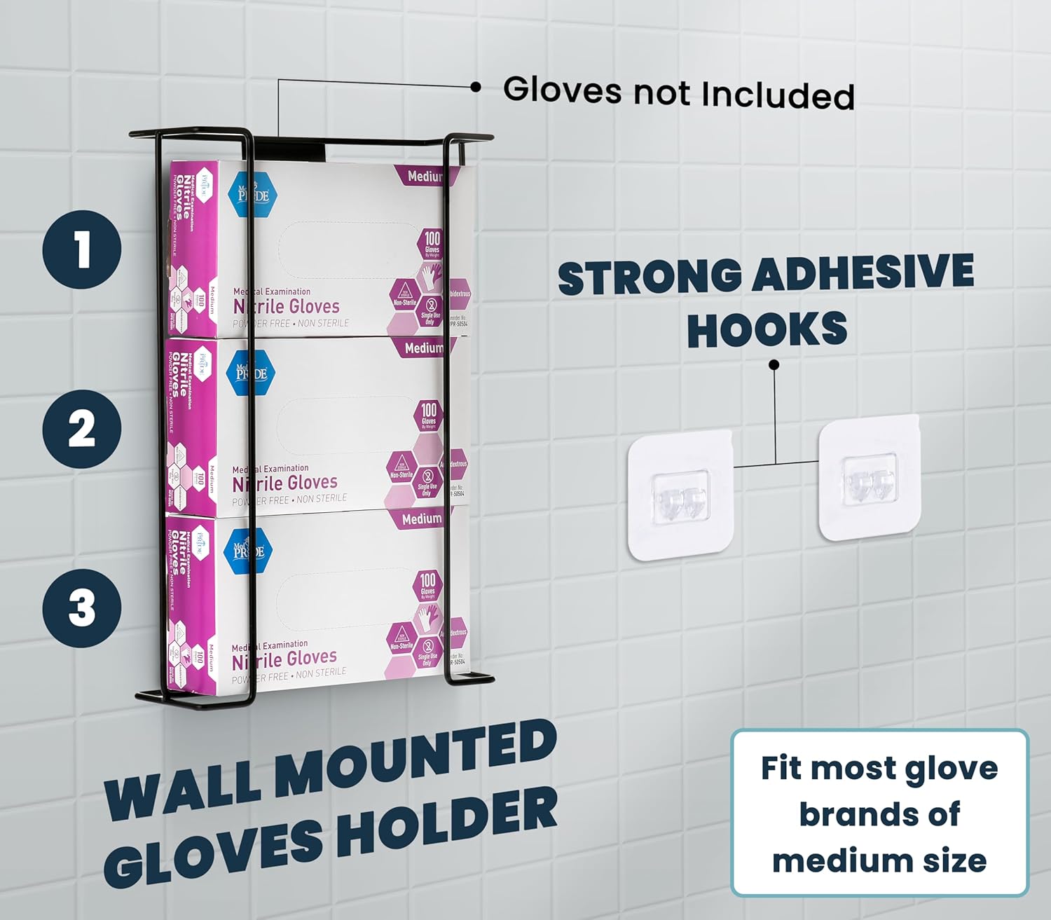 Alpine Industries Triple Box Wire Wall Mount Glove Dispenser, Black