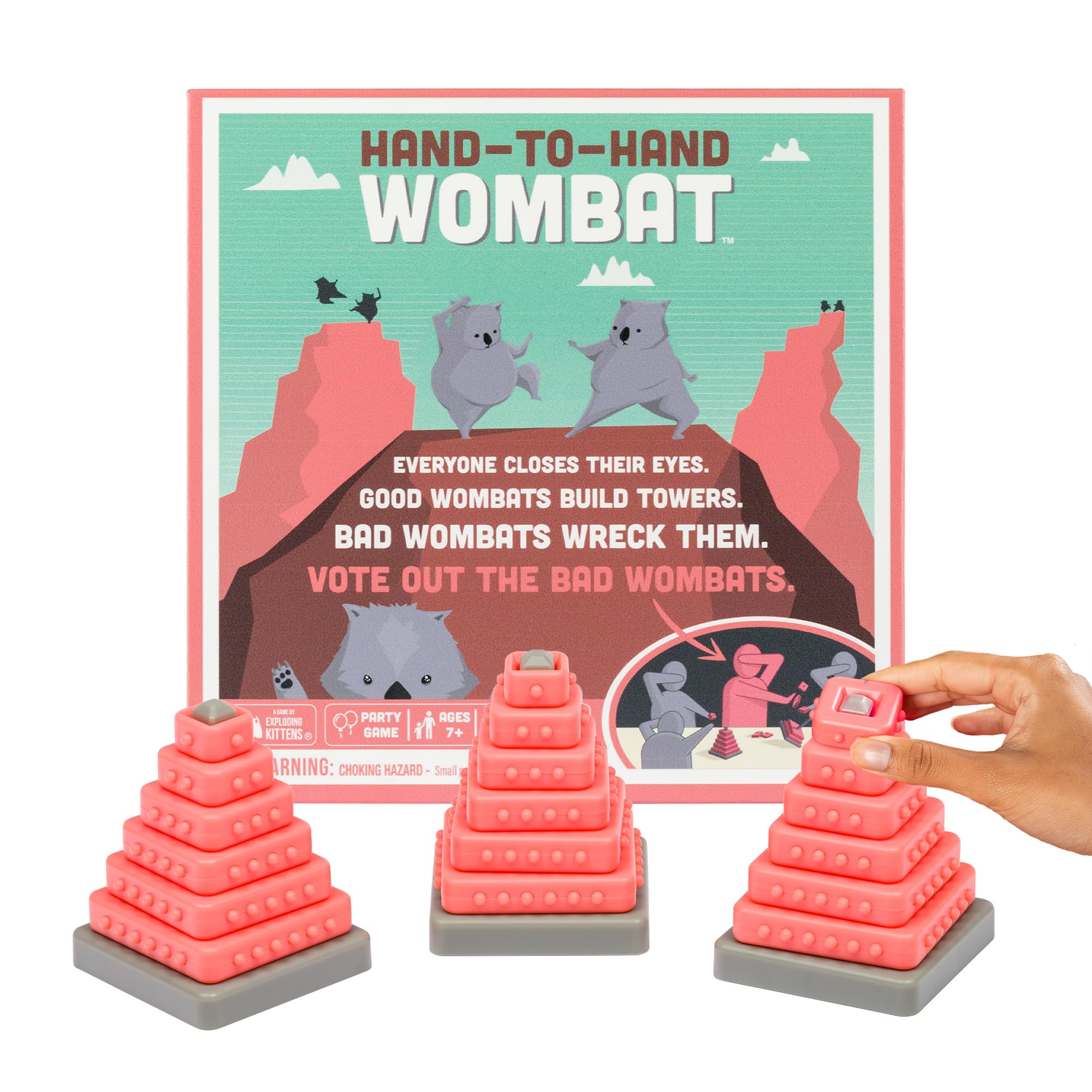 Exploding Kittens Hand to Hand Wombat 3-6 Players - Ages 7+ - 15 Minutes to Play - A Game of Teamwork and Trouble-Makers - Party Game, Family Game Night, Kid and Adult Card Game