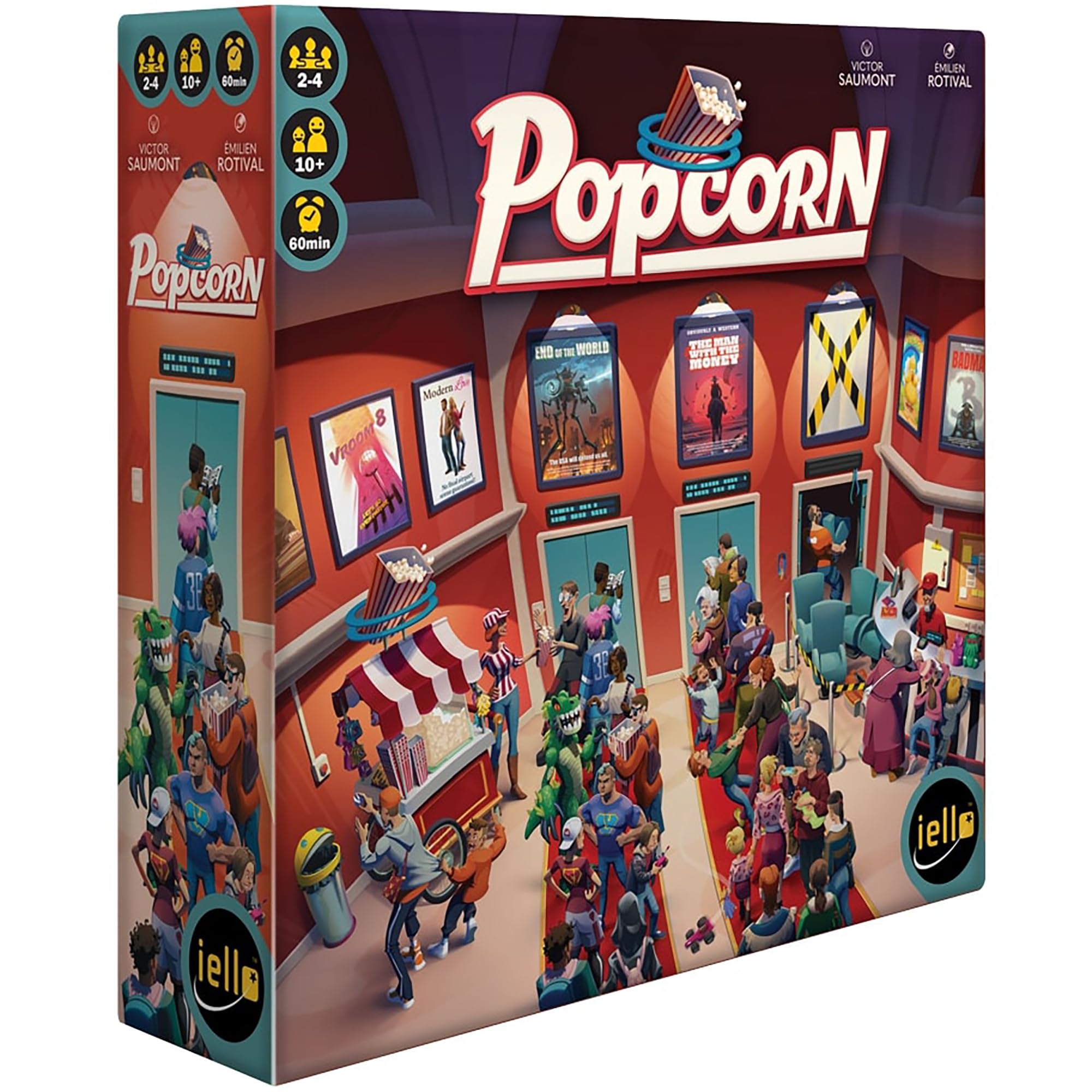 IELLO: Popcorn, Strategy Board Game, Manage a Movie Theater, Attract Cinema Guests, Competitive, 60 Minute Play Time, 2 to 4 Players, for Ages 10+