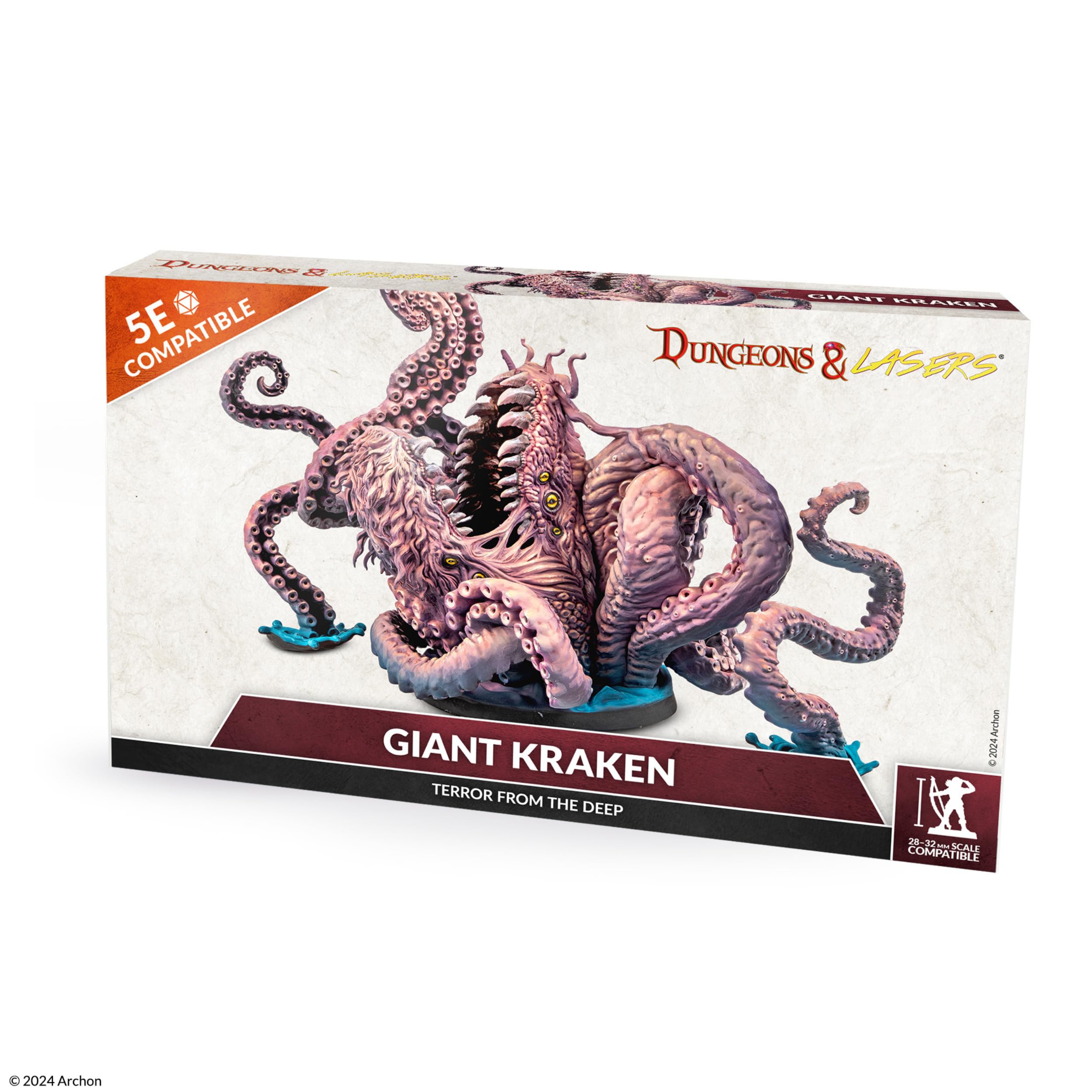 Dungeons & Lasers: Giant Kraken Miniature Figure - Large 5.1" (130mm) Tall Model with Scenic Base for use with DND and 5E Compatible RPG Games - Unpainted and Unassembled