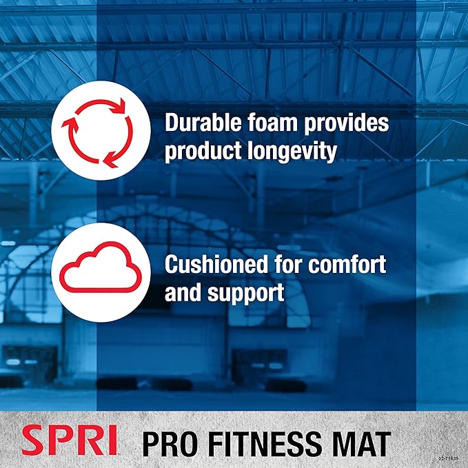 SPRI 12mm Pro Fitness Matt (Grey)- Thick Exercise Mat for Floor Workouts, Sit-Ups, Push-Ups, Stretching, Toning, and General Fitness - Non-Slip Texture, Cushioned, Portable Rolling Mat with Carrying Strap