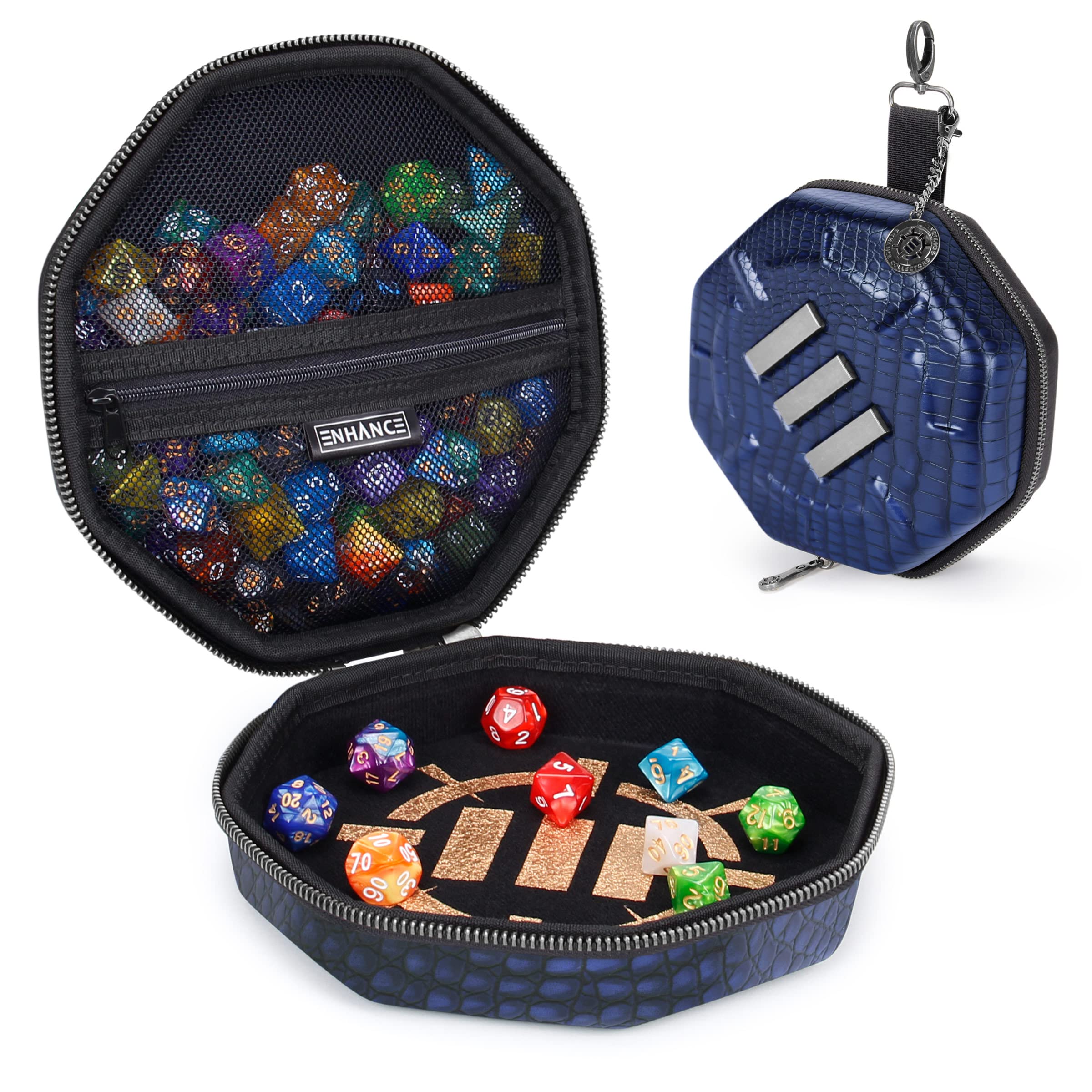 ENHANCE DND Dice Tray and Dice Case - Collector's Edition DND Dice Holder for up to 150 D&D Dice with Rugged Exterior and Protective Interior - Dice Rolling Tray Perfect for Game Night (Dragon Blue)