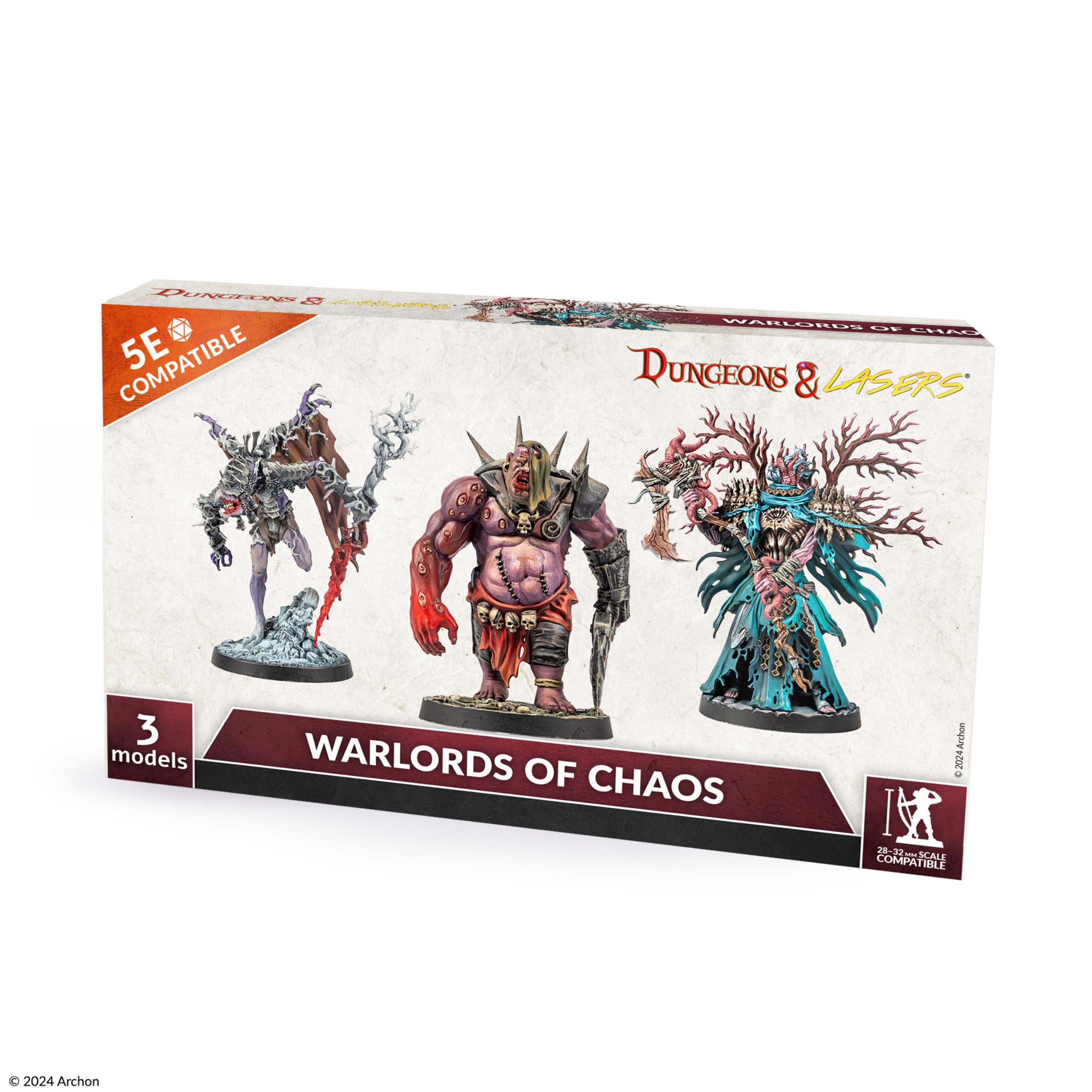 Dungeons & Lasers: Warlords of Chaos Miniatures Set - 3 Large Models with Scenic Bases for use with DND and 5E Compatible RPG Games - Unpainted and Unassembled