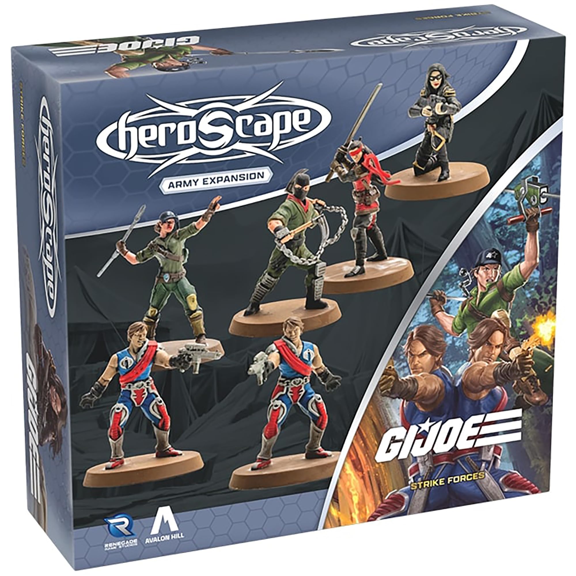 Renegade Games: GI Joe Heroscape - Strike Forces Army Expansion - 2 Unique Heroes, (2) 2-Figure Squads, 3 Zipline Permanent Power Gyphs, 4 Army Cards