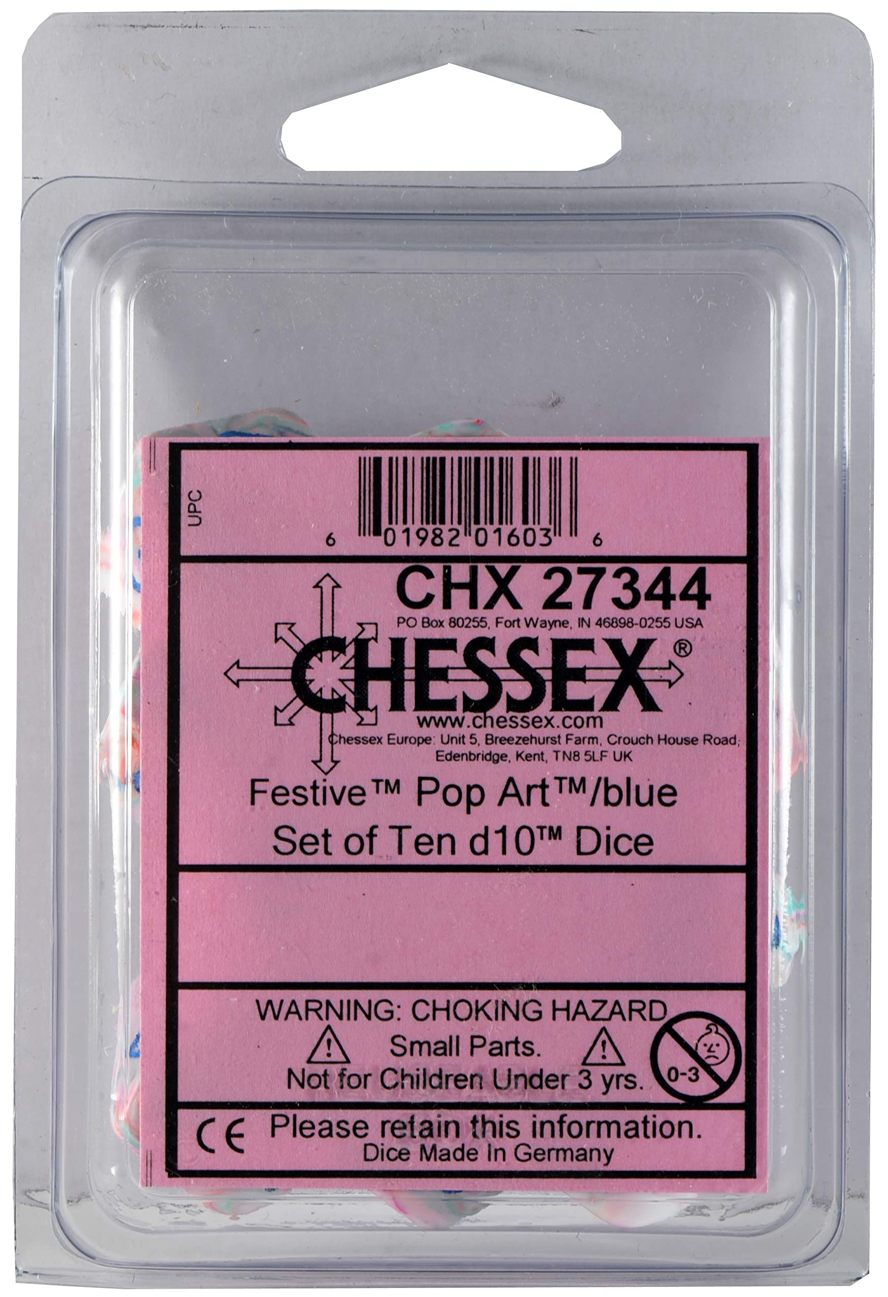 Chessex Festive Pop Art/Blue Set of 10 d10 Dice