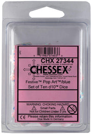 Chessex Festive Pop Art/Blue Set of 10 d10 Dice