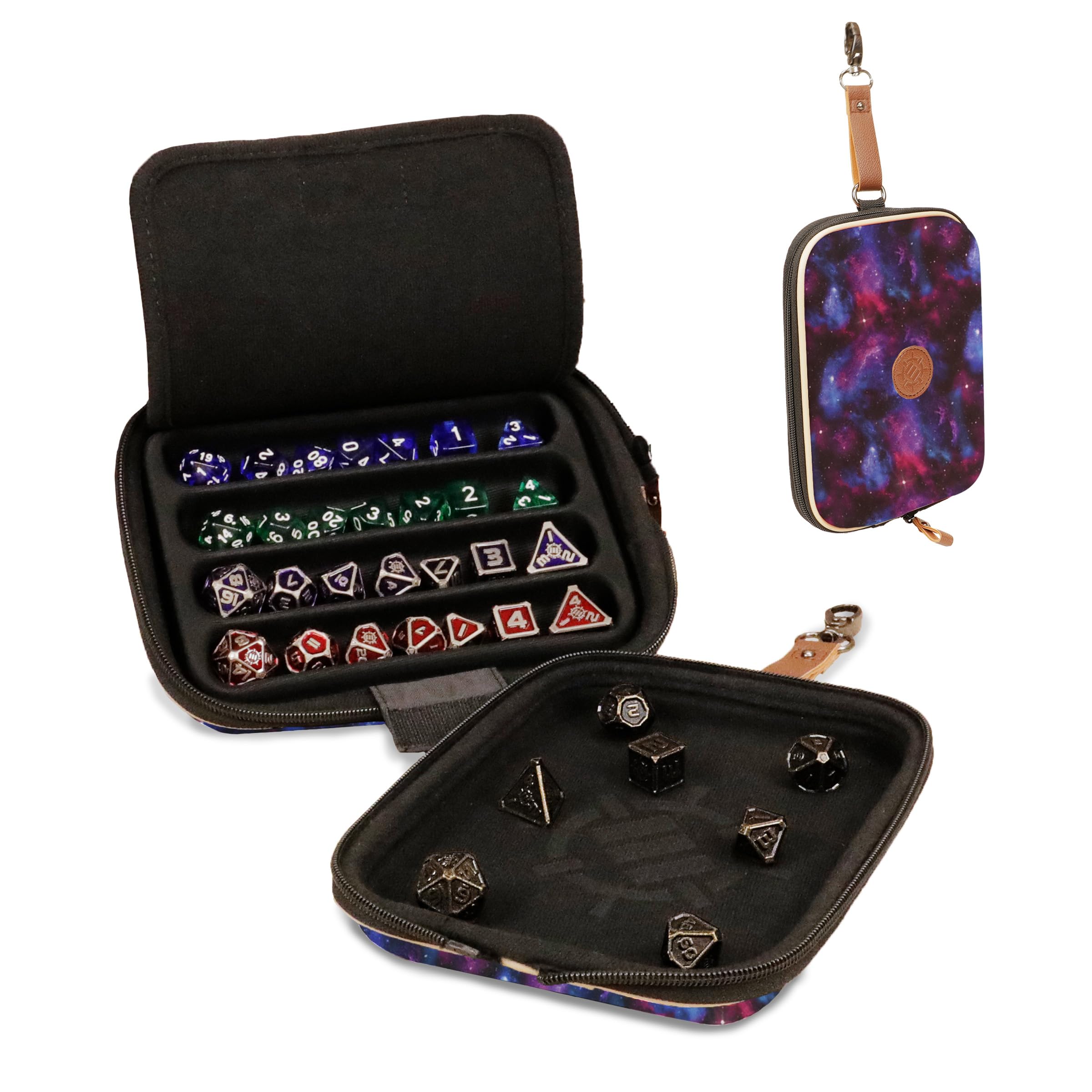 ENHANCE Designer Edition Dice Tray - Stylish Dice Case and Dice Holder for 28+ Dice with EVA Shell Protection - Dice Rolling Tray with Removable Dice Holder for DnD, Other RPG Games (Galaxy)