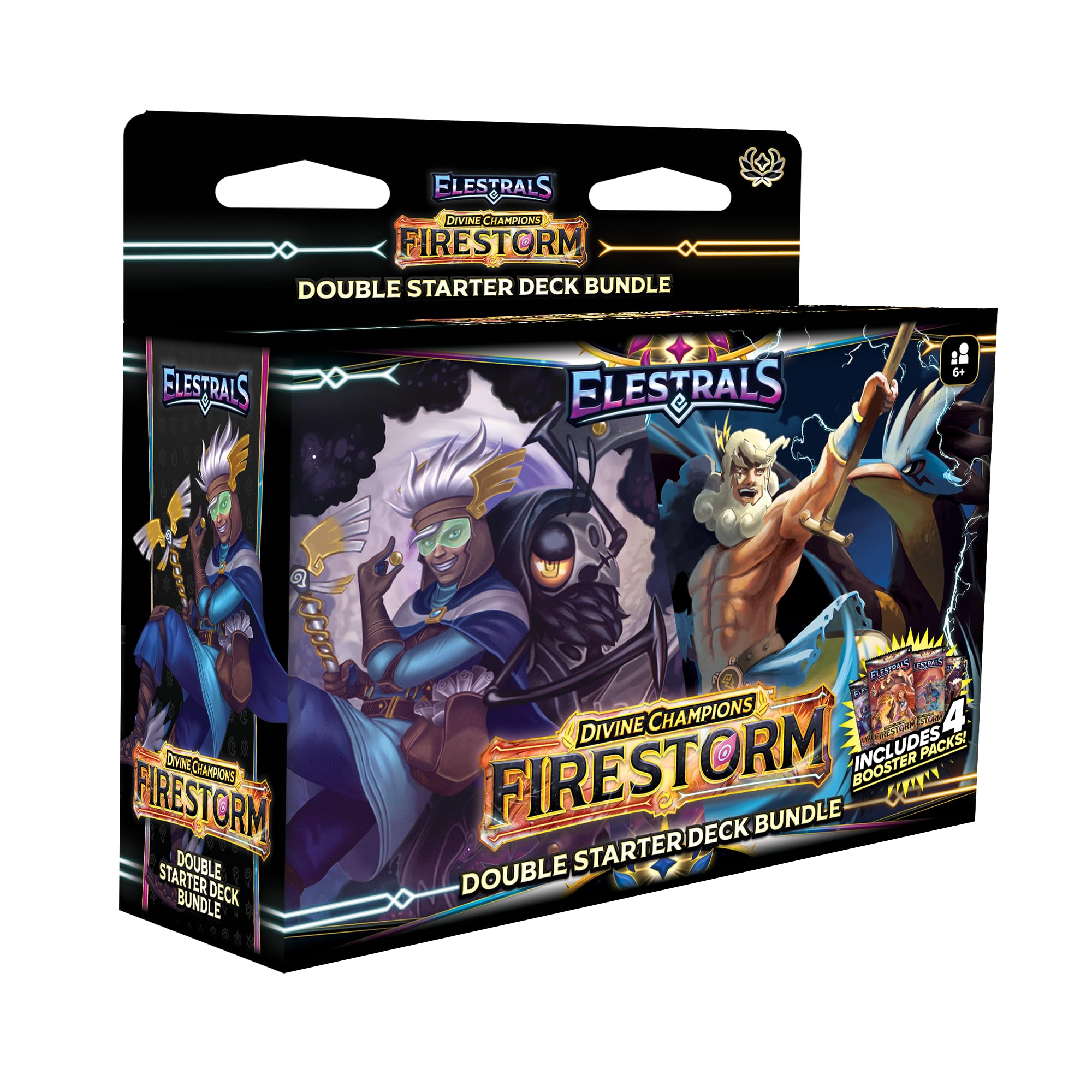 Elestrals TCG: Divine Champions - Firestorm Hermes vs. Zeus Double Starter Deck Bundle with 4 Packs, 2X How-to-Play Game Mats, and 2X Posters