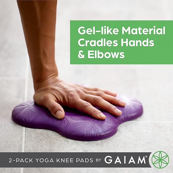 Gaiam Yoga Knee Pads (Set of 2) - Yoga Props and Accessories for Women/Men Cushions Knees and Elbows for Fitness, Travel, Meditation, Kneeling, Balance, Floor, Pilates - Purple