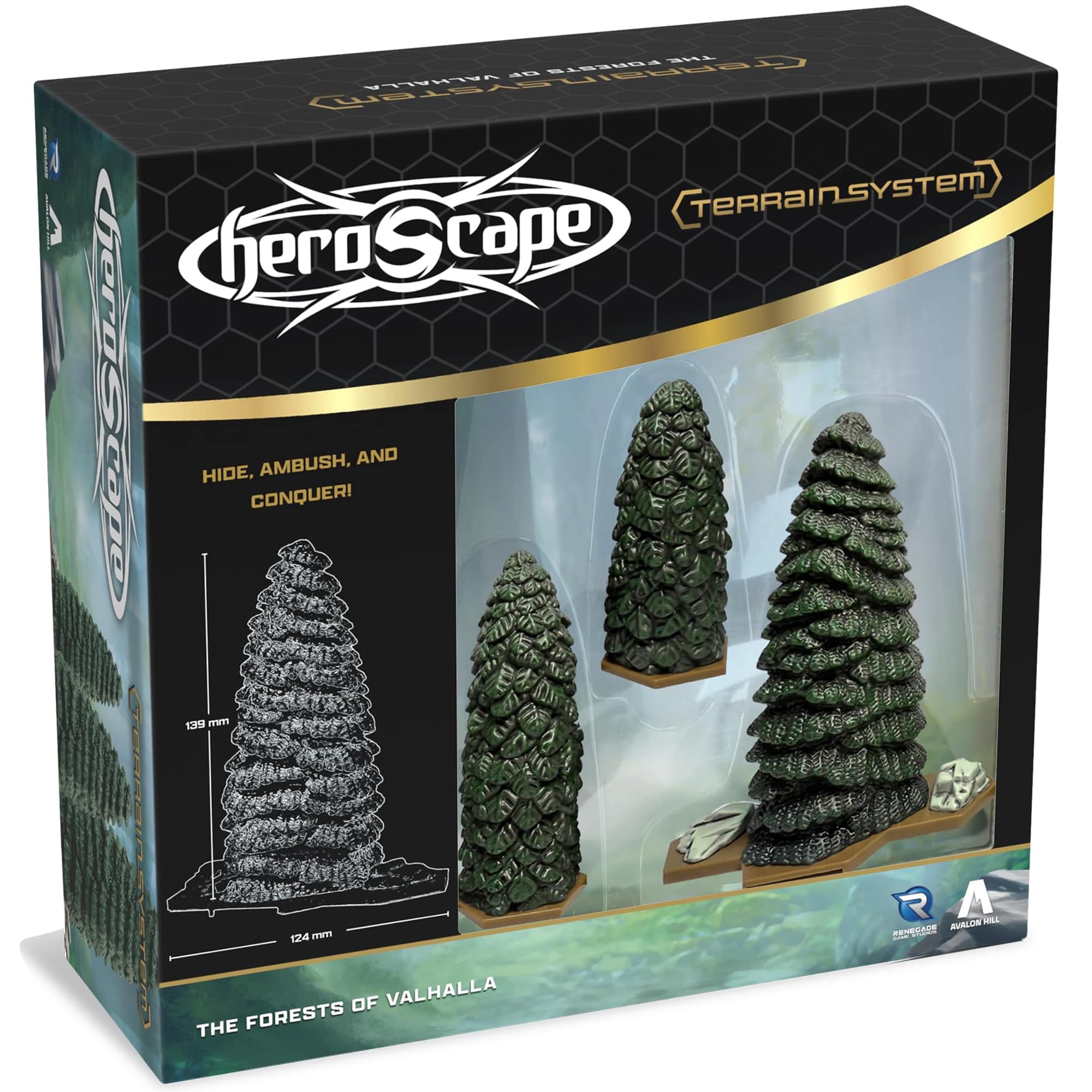 Renegade Games: HeroScape - Forests of Valhalla Terrain Expansion - 6 Evergreen Trees, Hex-Based Miniature Games Accessory Set, Hide-Ambush-Conquer