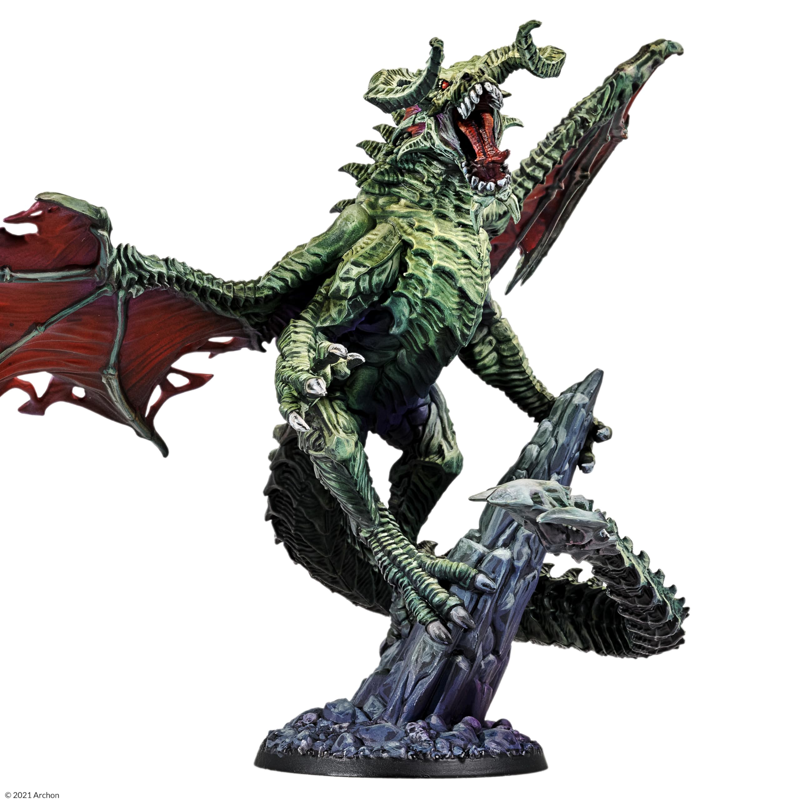 Dungeons & Lasers: Draculus Dragon Miniature Figure - Tall 5.7" Height (145mm) with Scenic Base - 5E Compatible for DND and Tabletop RPG Games - Highly Detailed and Unpainted - from Archon Studio