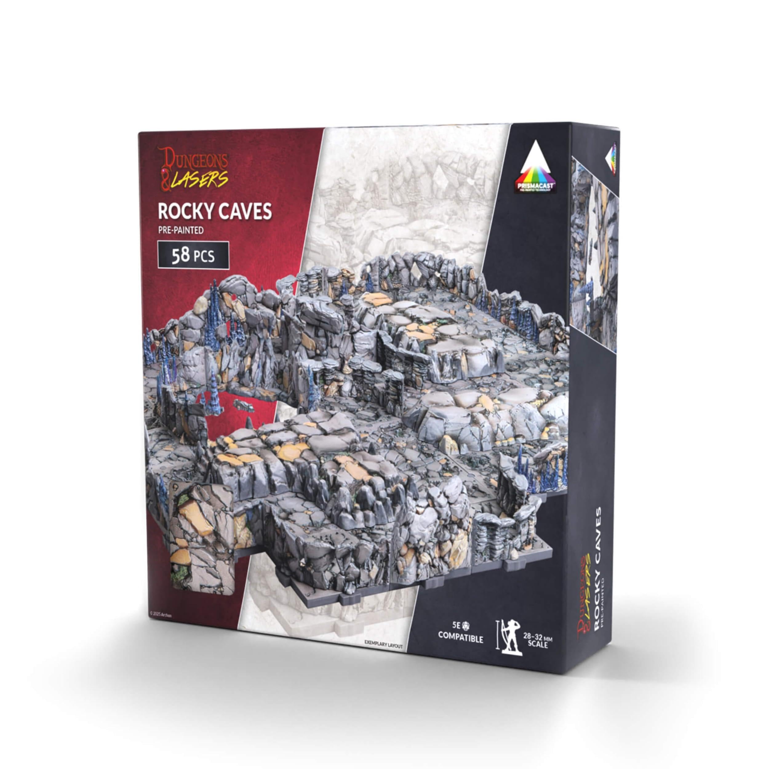 Archon Studio Dungeons & Lasers: Prepainted Terrain Sets for DND and Tabletop RPG Games - 5E Compatible with 28mm-32mm Scale Miniatures - Modular Design for Fast Assembly (Rocky Caves)