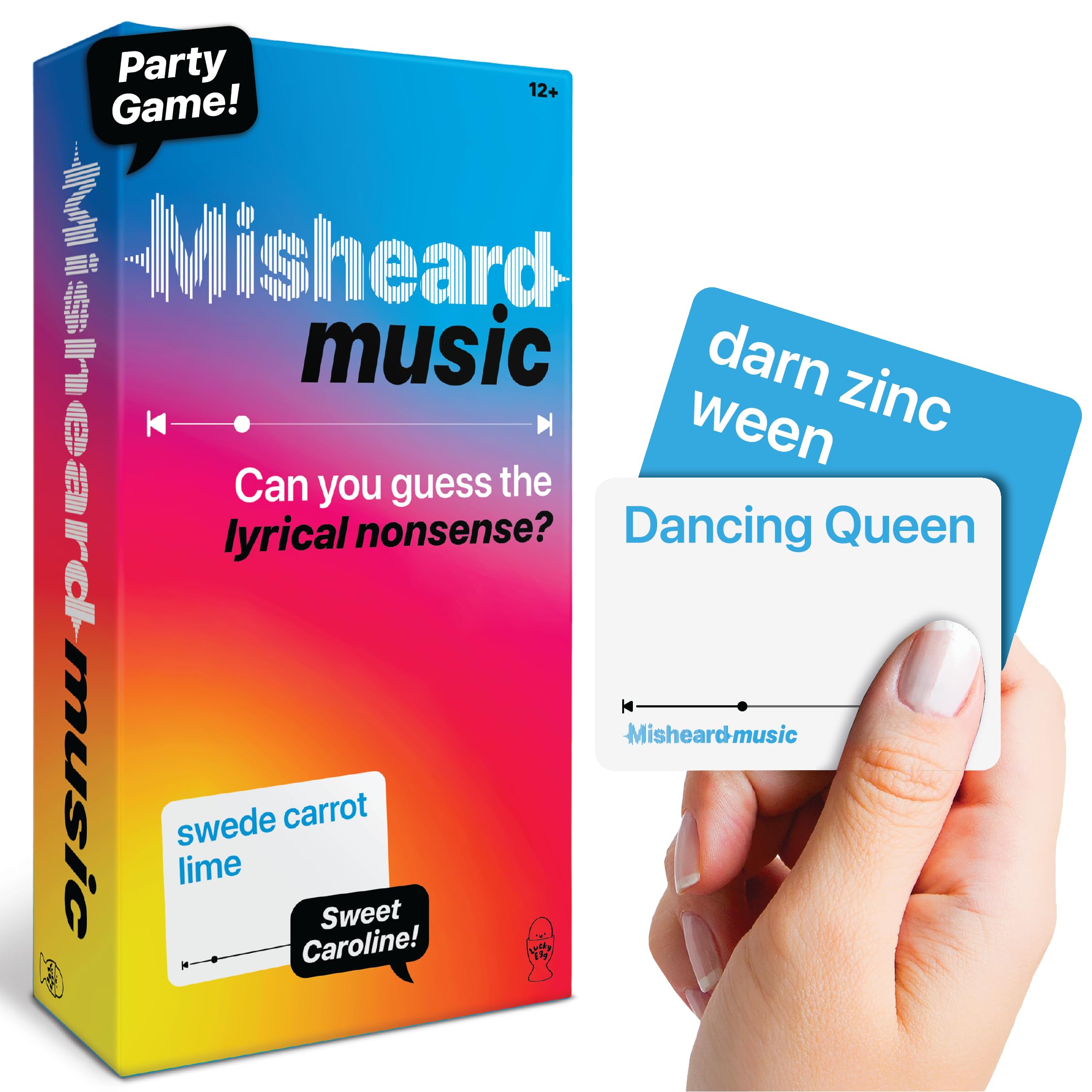 Lucky Egg The Original Misheard Music – Guess The Song or Artist with 500 Lyrical Nonsense Cards – Hilarious Music Games for Adults & Teens – Fun Family Card Games for Karaoke & Party Entertainment