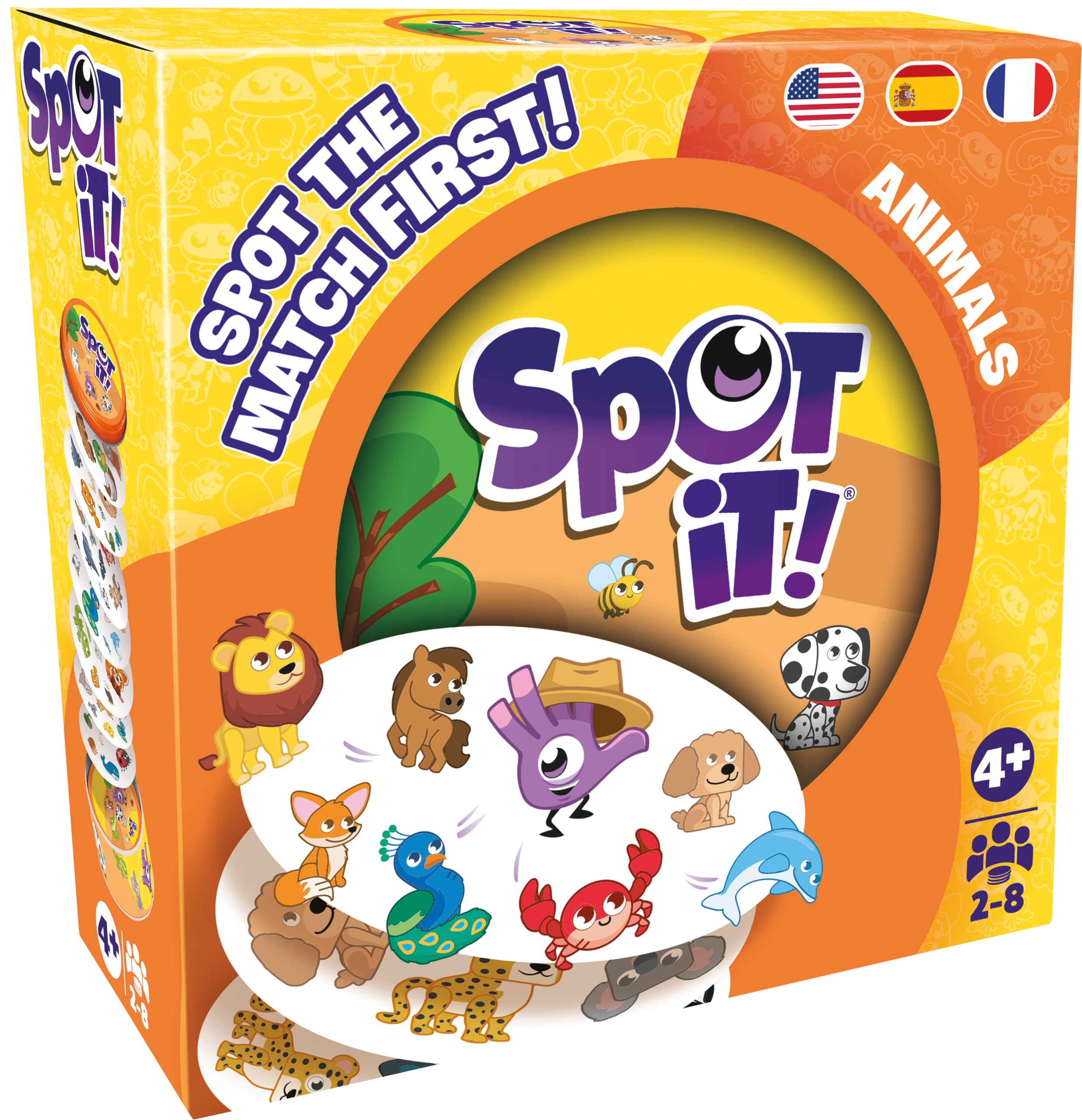 Asmodee Spot It! Animals (2024 Refresh) - Eco-Sleeve Edition, 5-in-1 Visual Perception Game for Quick Reflexes and Family Fun, Ages 4+, 2-8 Players, 15 Minute Playtime
