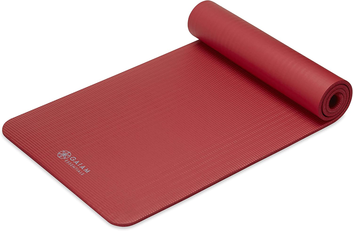 Gaiam Essentials 2/5" Thick (10mm) Yoga & Pilates, Fitness & Exercise Mat with Easy-Cinch Carrier Strap Cushion Support For Fitness and Gym Workouts - Red