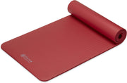 Gaiam Essentials 2/5" Thick (10mm) Yoga & Pilates, Fitness & Exercise Mat with Easy-Cinch Carrier Strap Cushion Support For Fitness and Gym Workouts - Red
