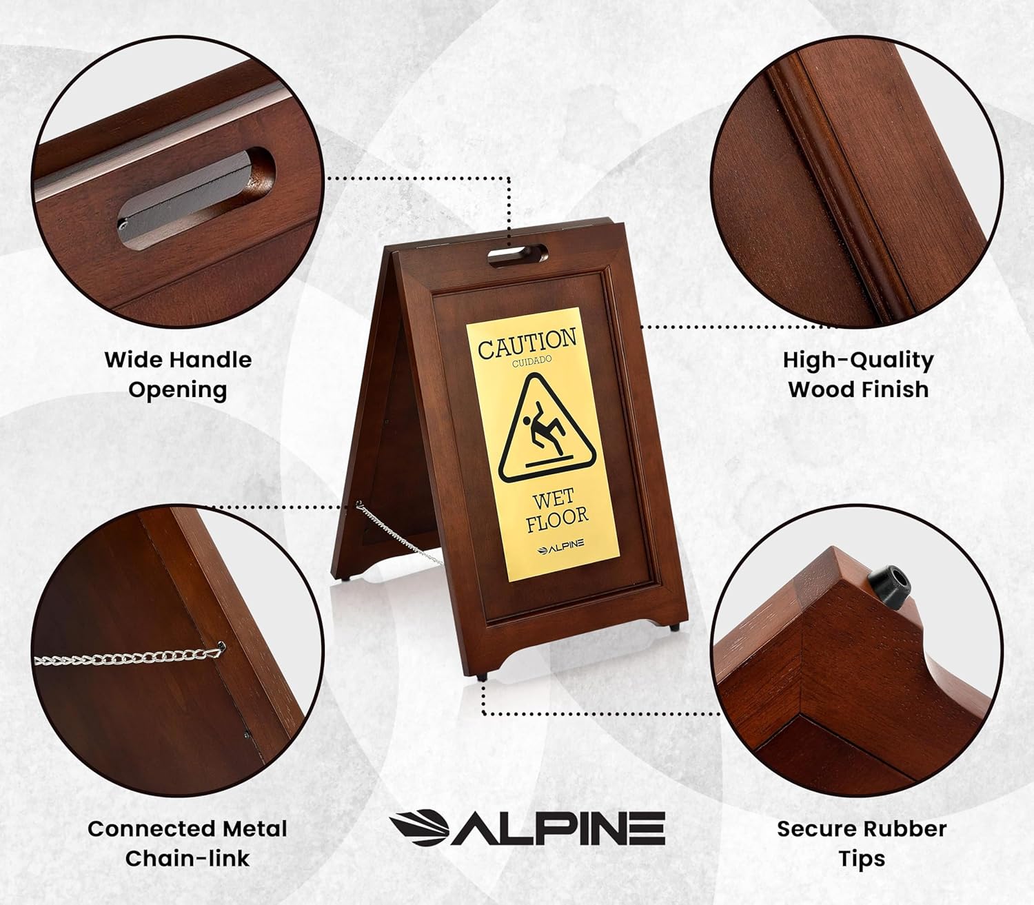 Alpine Industries 2-Sided Brass Plated Wet Floor Sign