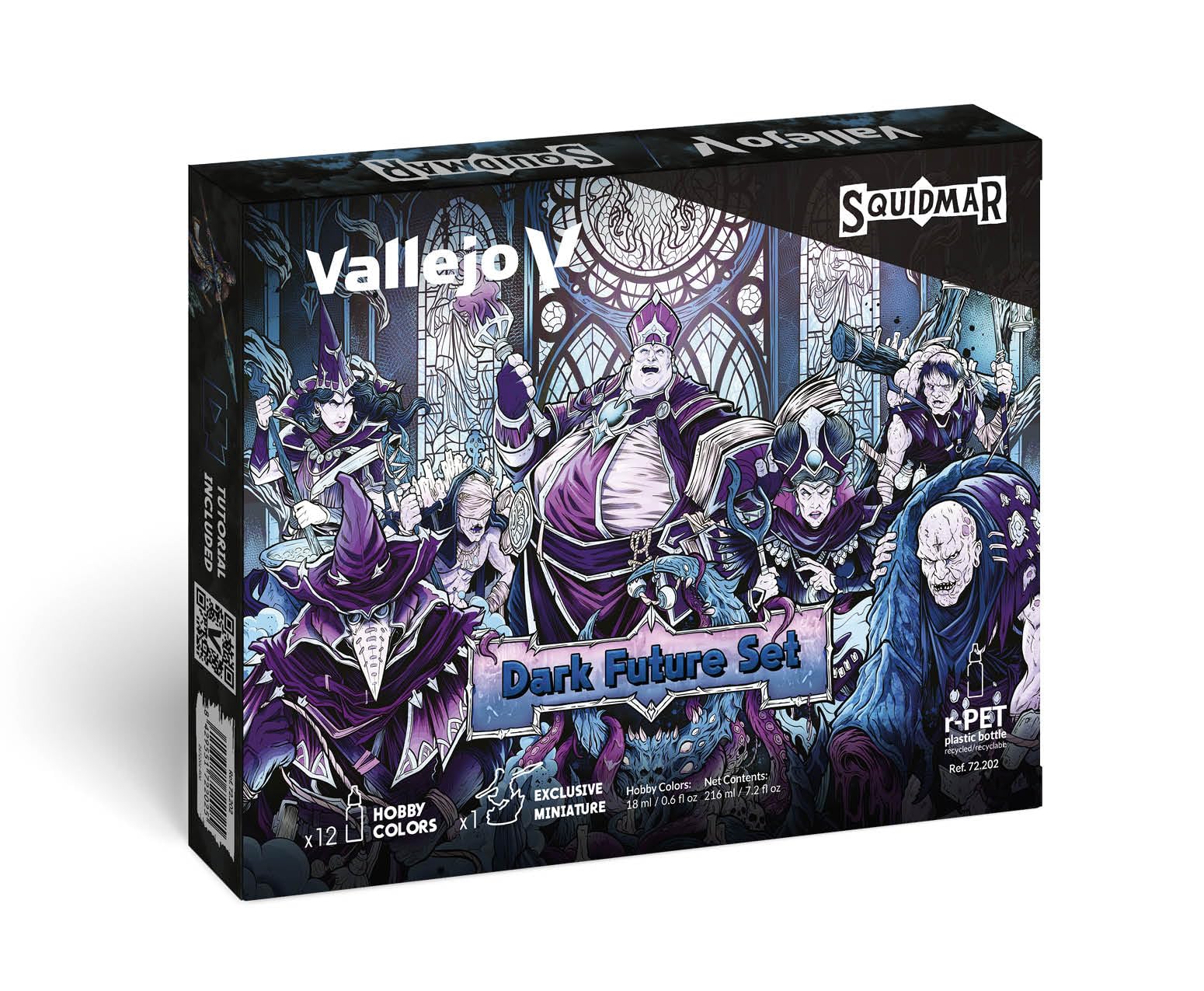 Vallejo - Squidmar Edition Dark Future Paint Set | High-Coverage Formula | Game and Model Color Ranges Assortment | Exclusive Miniature Included & Video Tutorial | 12 Bottles x 18 ml. (0.60 fl.oz.)
