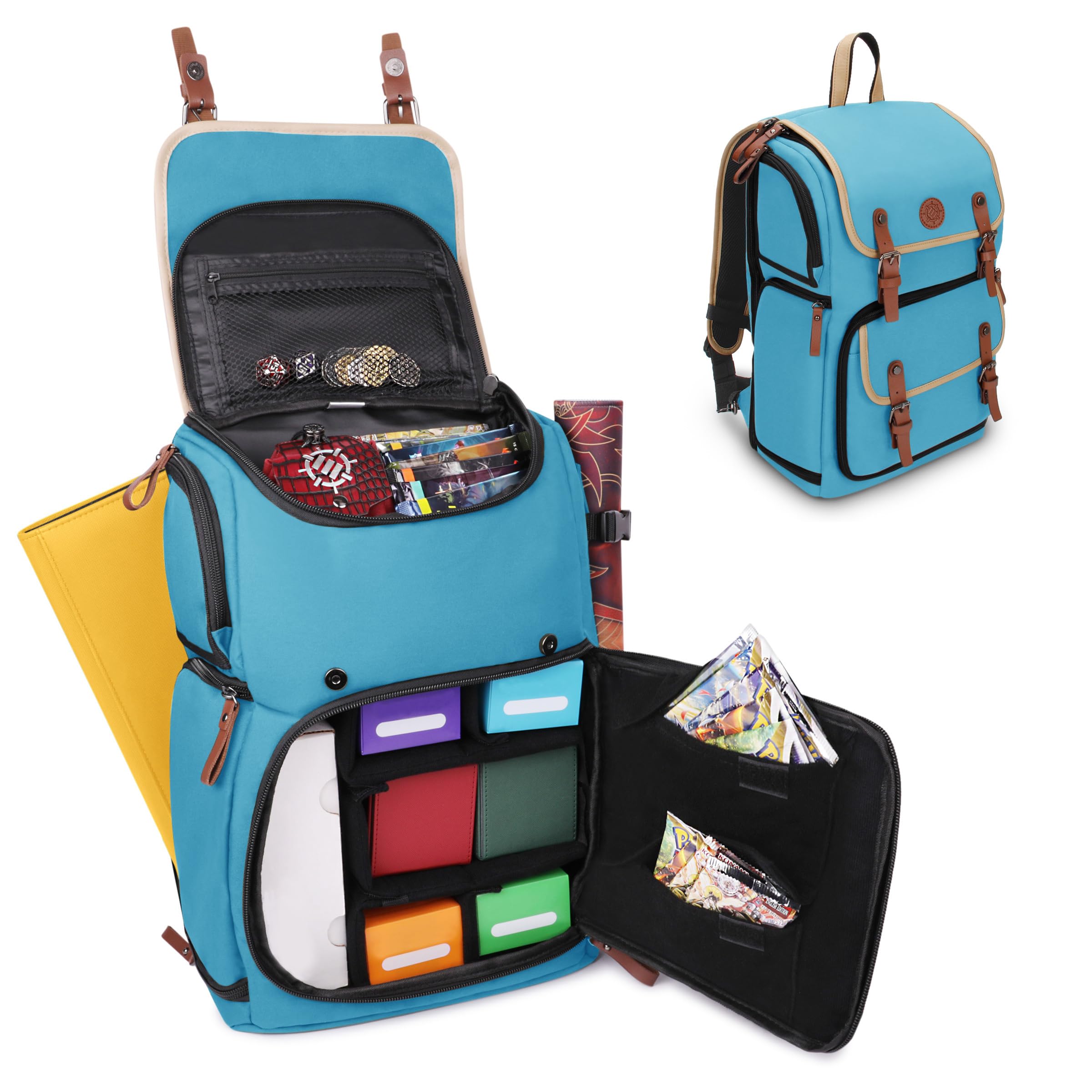 ENHANCE Designer Edition TCG Backpack - MTG Deck Bag Card Binder Space, TCG Deck Box Storage, MTG Playmat Holder - Card Storage Compatible with Magic the Gathering, Pokemon, Lorcana (Canvas Blue)