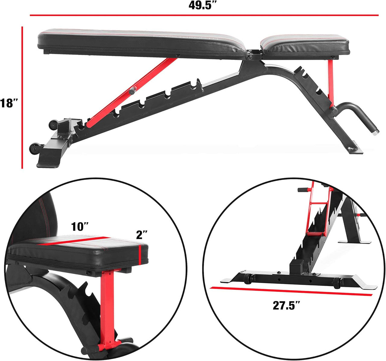 CAP Barbell Strength FID Workout Bench | Flat Incline Decline Positions, Black/Red