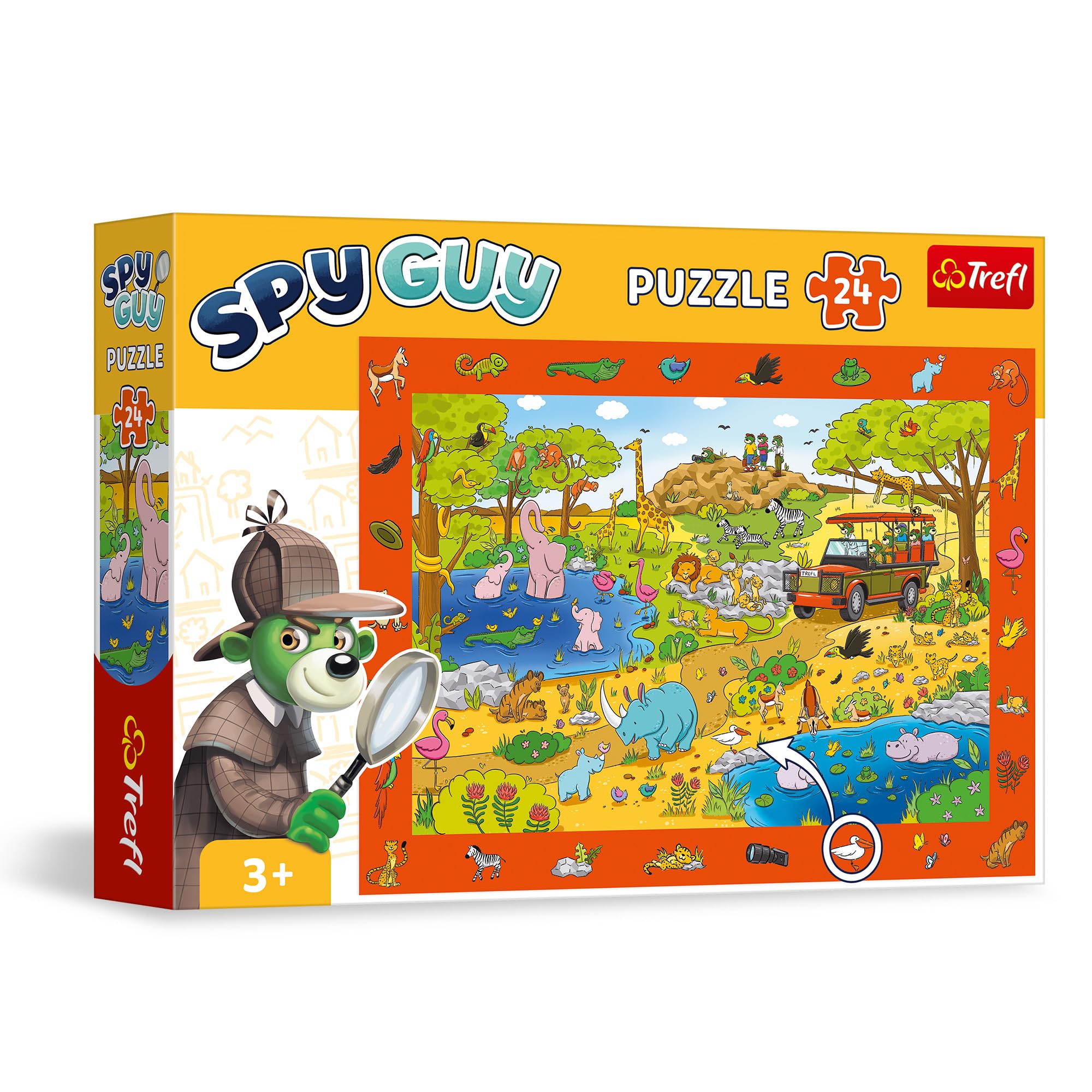 Trefl - Spy Guy Observational Puzzle: Safari - 24 Pieces - Find All Items from The Frame, Colorful Puzzle Full of Details, Perception Training for Children from 3 Years