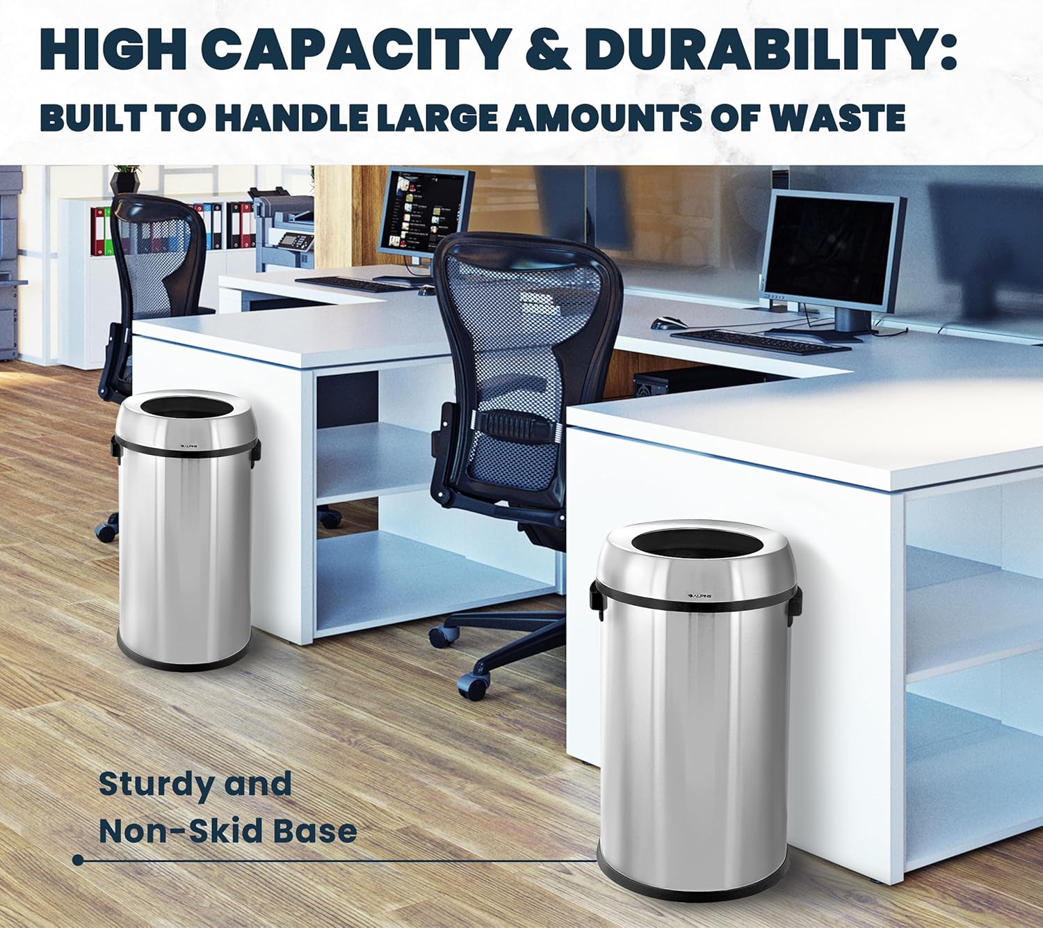 Alpine Industries Stainless Steel Open Top Trash Can, 17 Gallons