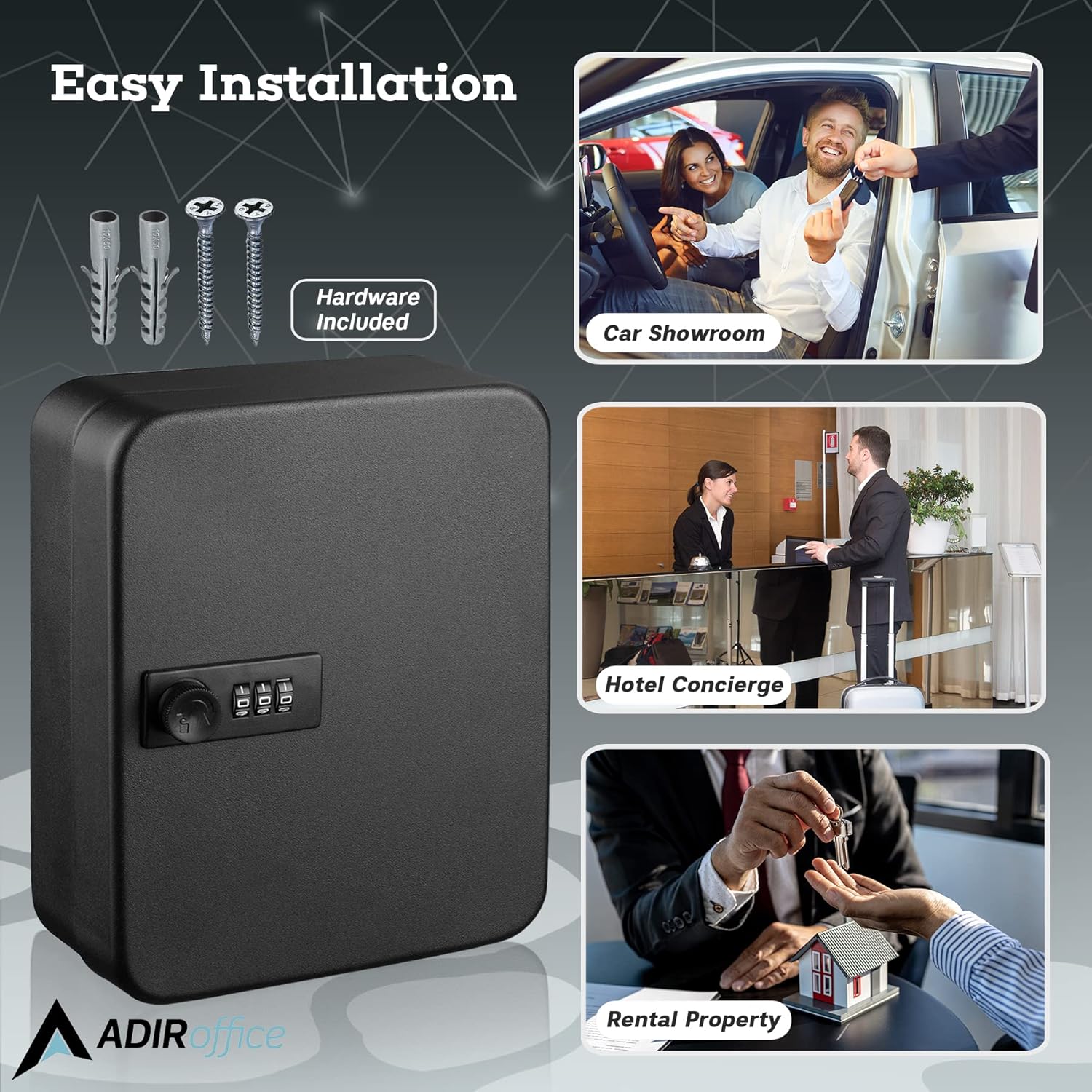 30-Key Steel Secure Key Cabinet with Combination Lock, Black