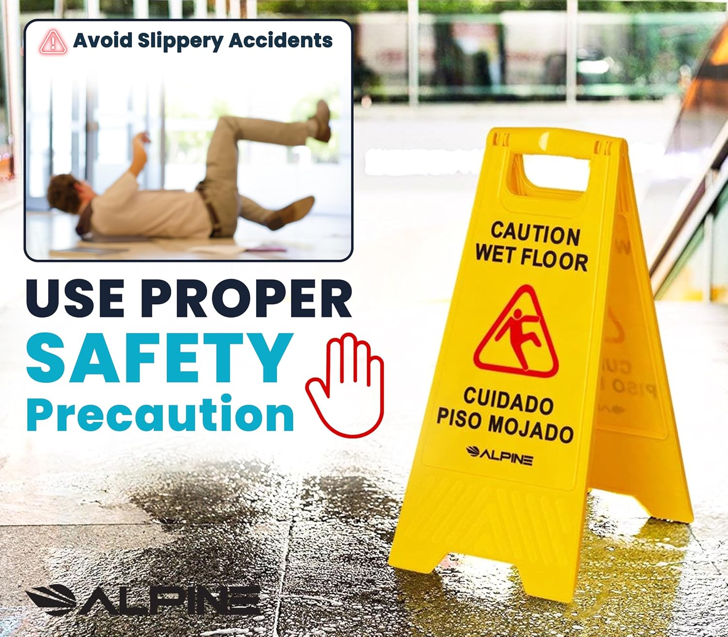 24 in. Yellow Multi-Lingual Caution Wet Floor Sign 10 Pack