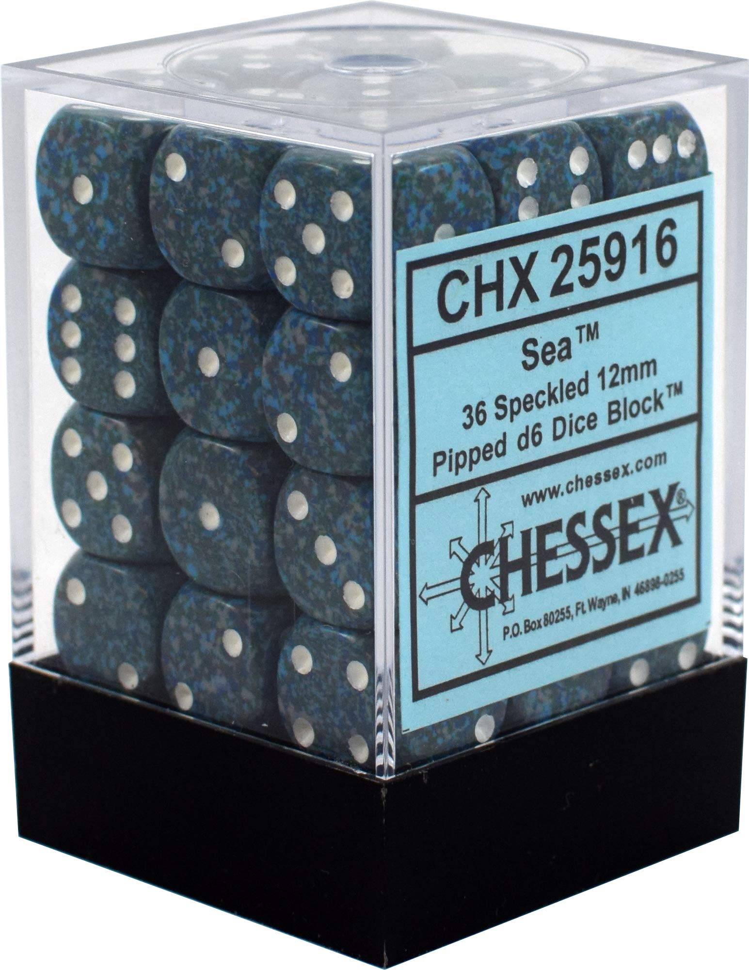Chessex Speckled Sea Blue Plastic Polyhedral Dice Block, 12mm, 36 Dice - D6