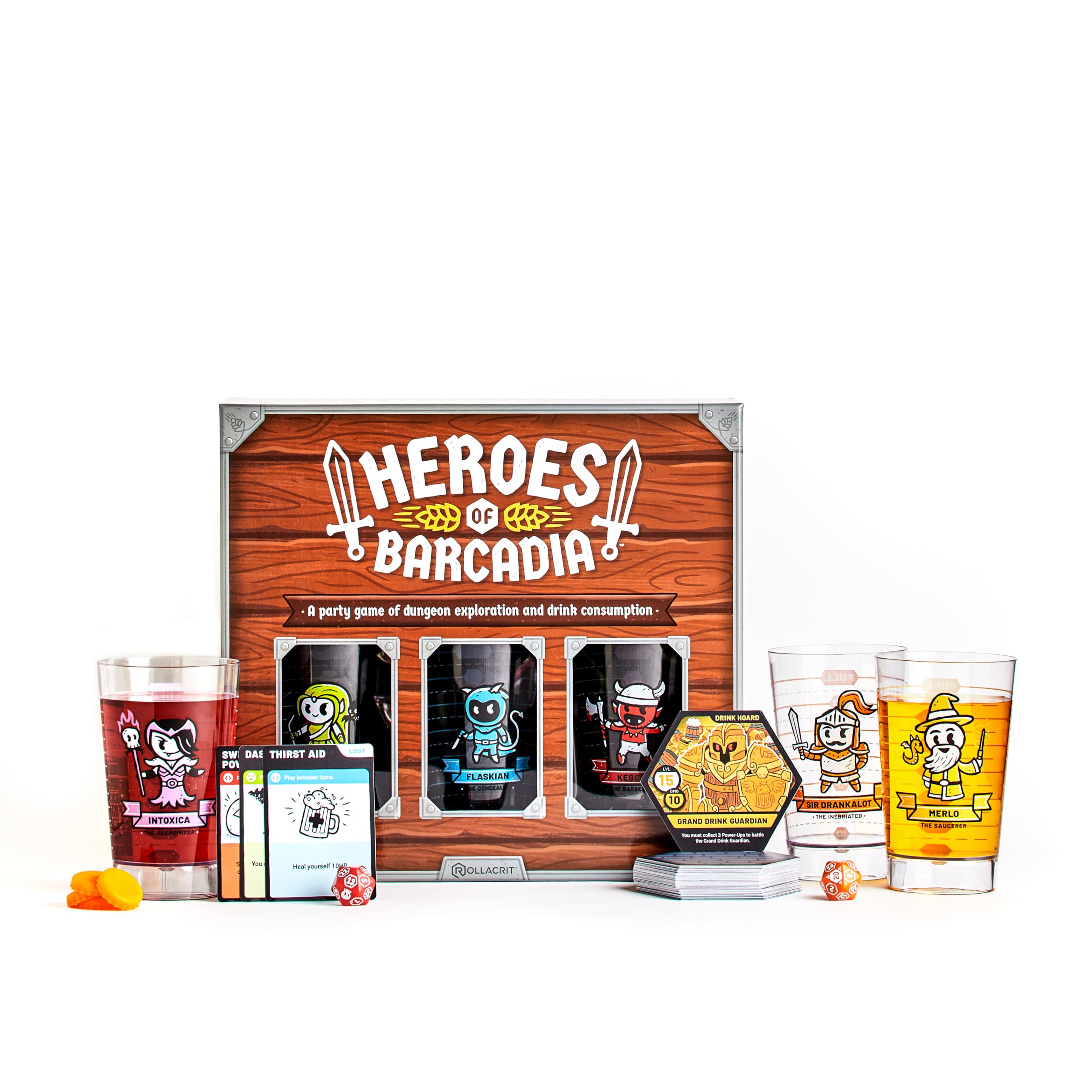 Rollacrit Heroes of Barcadia Board Game – Battle Monsters and Gain Loot with the Liquid Life System