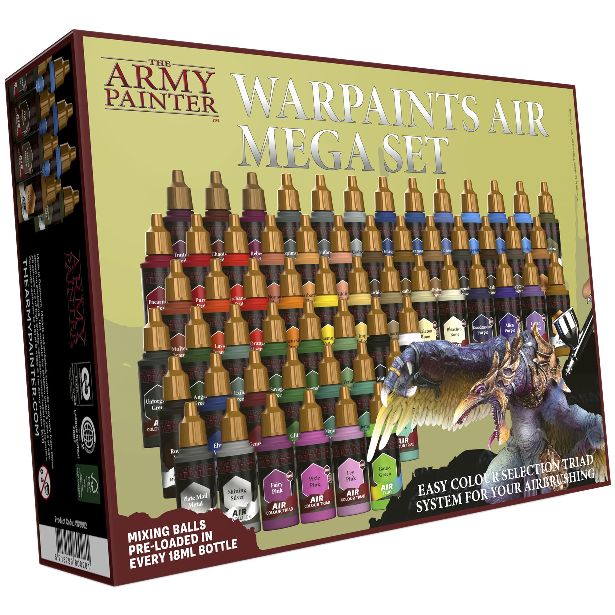 Water Paints Air Mega Set, Army Painter, 60 Acrylic Non-Toxic Water Based Paints Only Colors Triads Included 60 x 18ml (Without Air Brush or Boardgames